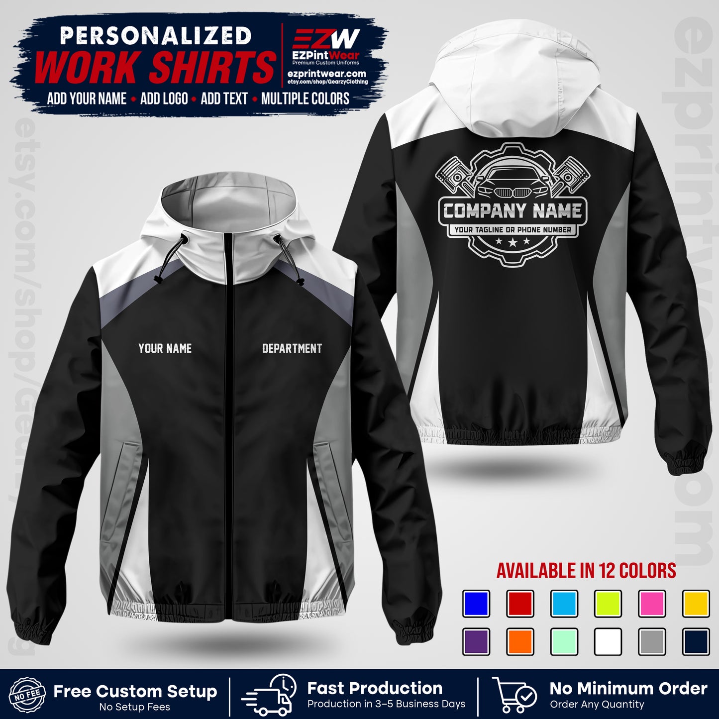 Custom Mechanic Work Shirt with Name, Logo & Text | Auto Shop Uniform | Company Workwear | Employee Uniform MCNJK08