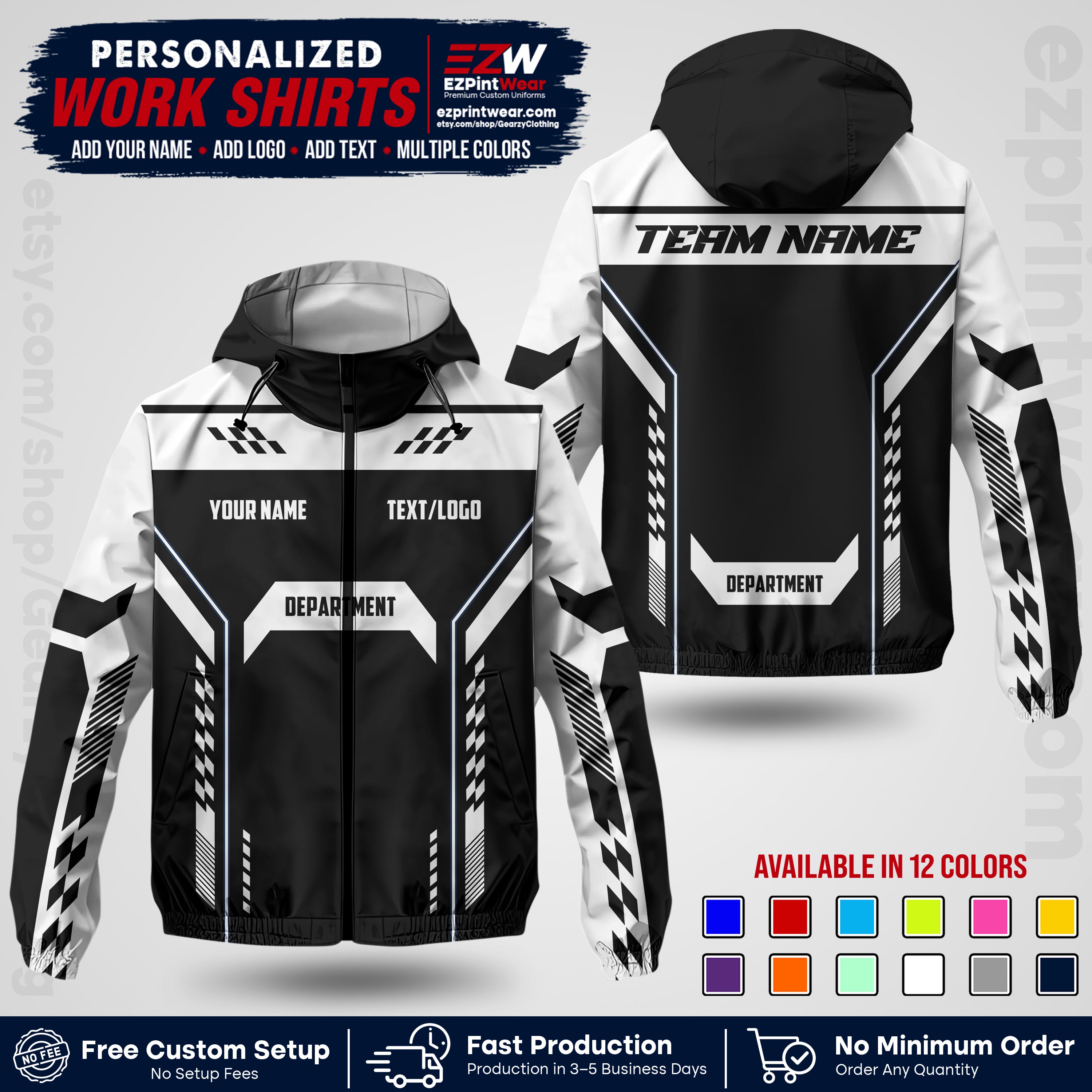 Custom Windbreaker Jacket with Name, Logo & Text, All Over Print Company Workwear, Employee Uniform WBJK18