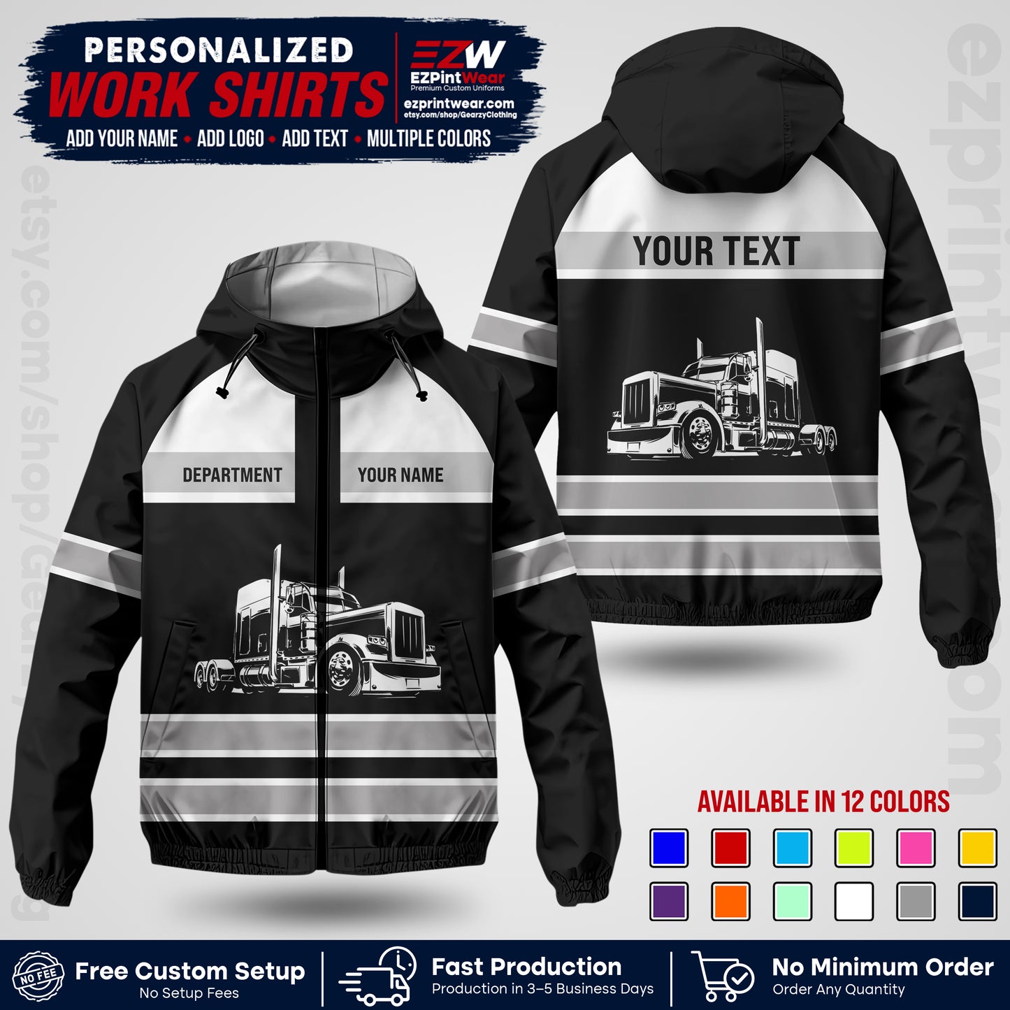 Personalized Trucking Windbreaker Jacket | Custom Company Workwear | Non-Reflective Reflective Style Safety Jacket | Company Uniform Jacket TWJK 02