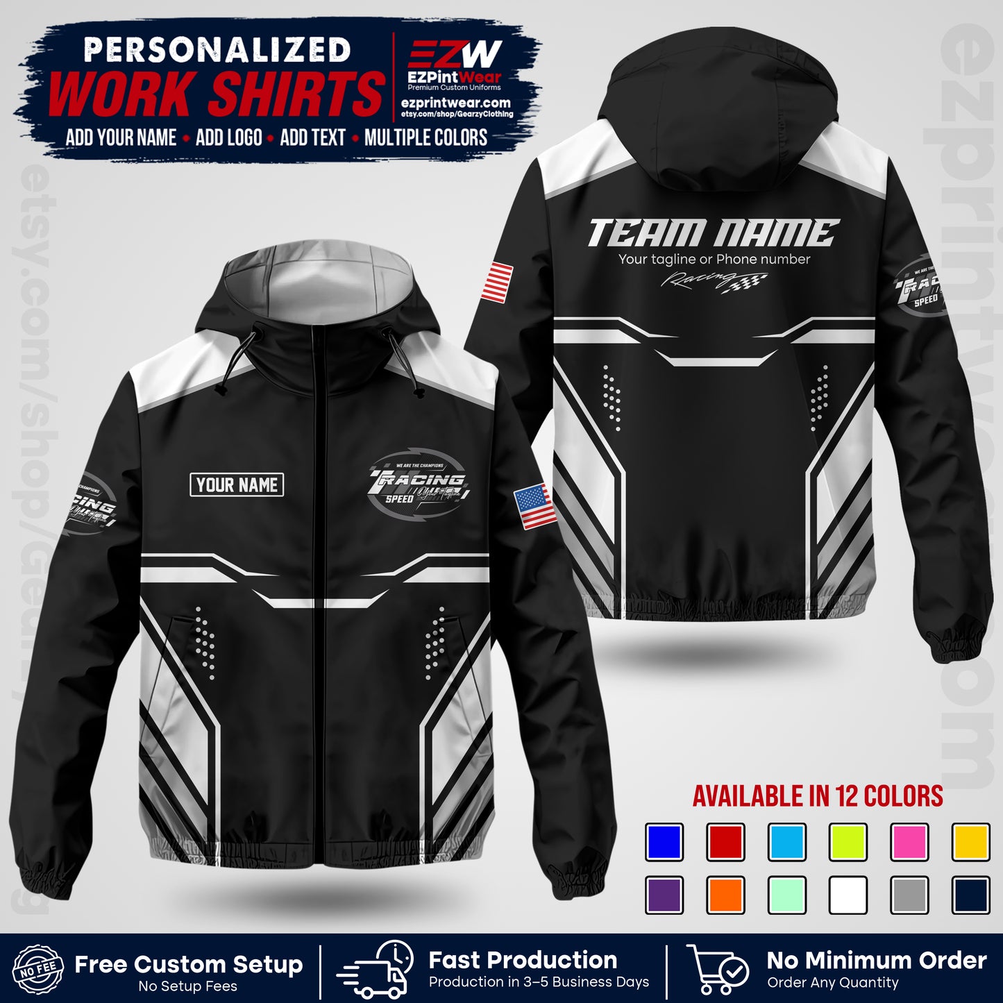 Custom Racing Windbreaker Jacket with Name, Logo & Text | Race Team Uniform | Motorsport Apparel RCJK10