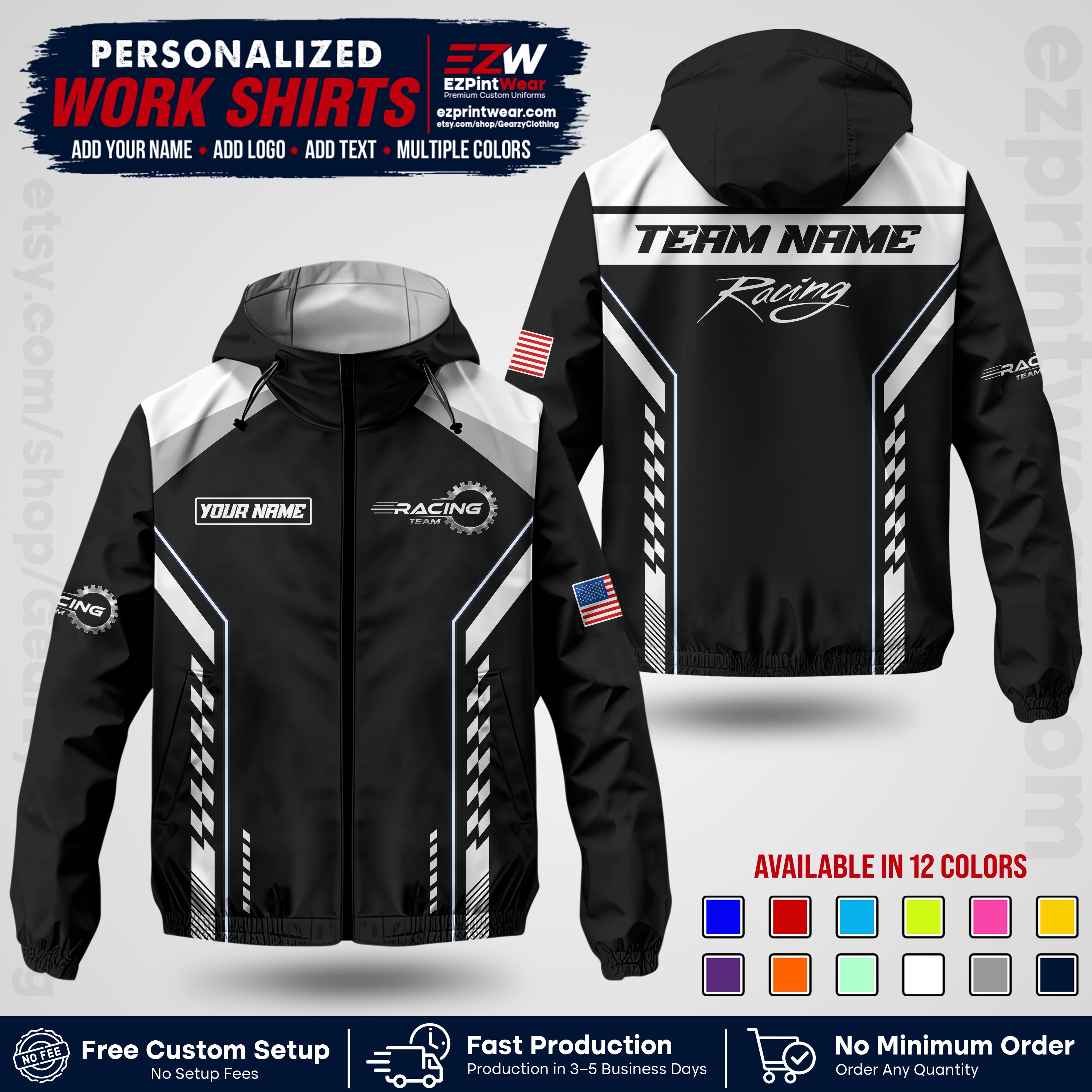 Custom Racing Windbreaker Jacket with Name, Logo & Text | Race Team Uniform | Motorsport Apparel RCJK13
