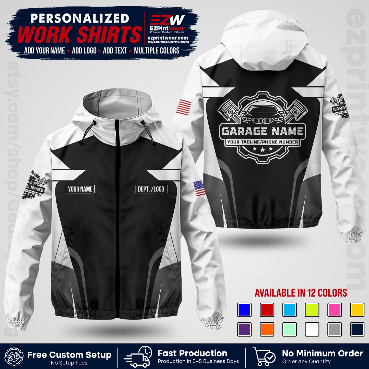 Custom Mechanic Work Shirt with Name, Logo & Text | Auto Shop Uniform | Company Workwear | Employee Uniform MCNJK04