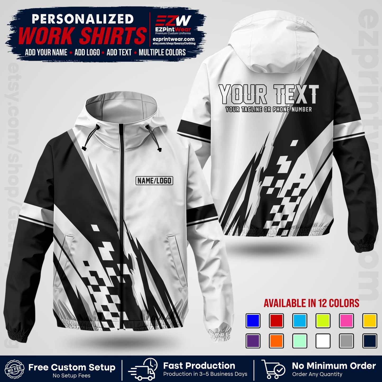 Custom Racing Windbreaker Jacket with Name, Logo & Text | Race Team Uniform | Motorsport Apparel RCJK04