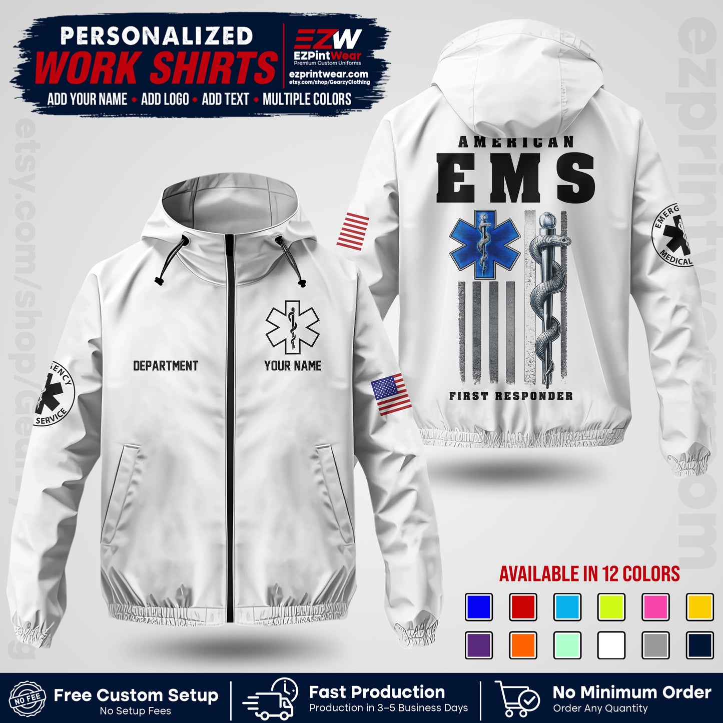 Custom EMS Windbreaker Jacket with Name, Logo & Text | EMS Team Uniform | EMS Apparel EMSJK 03
