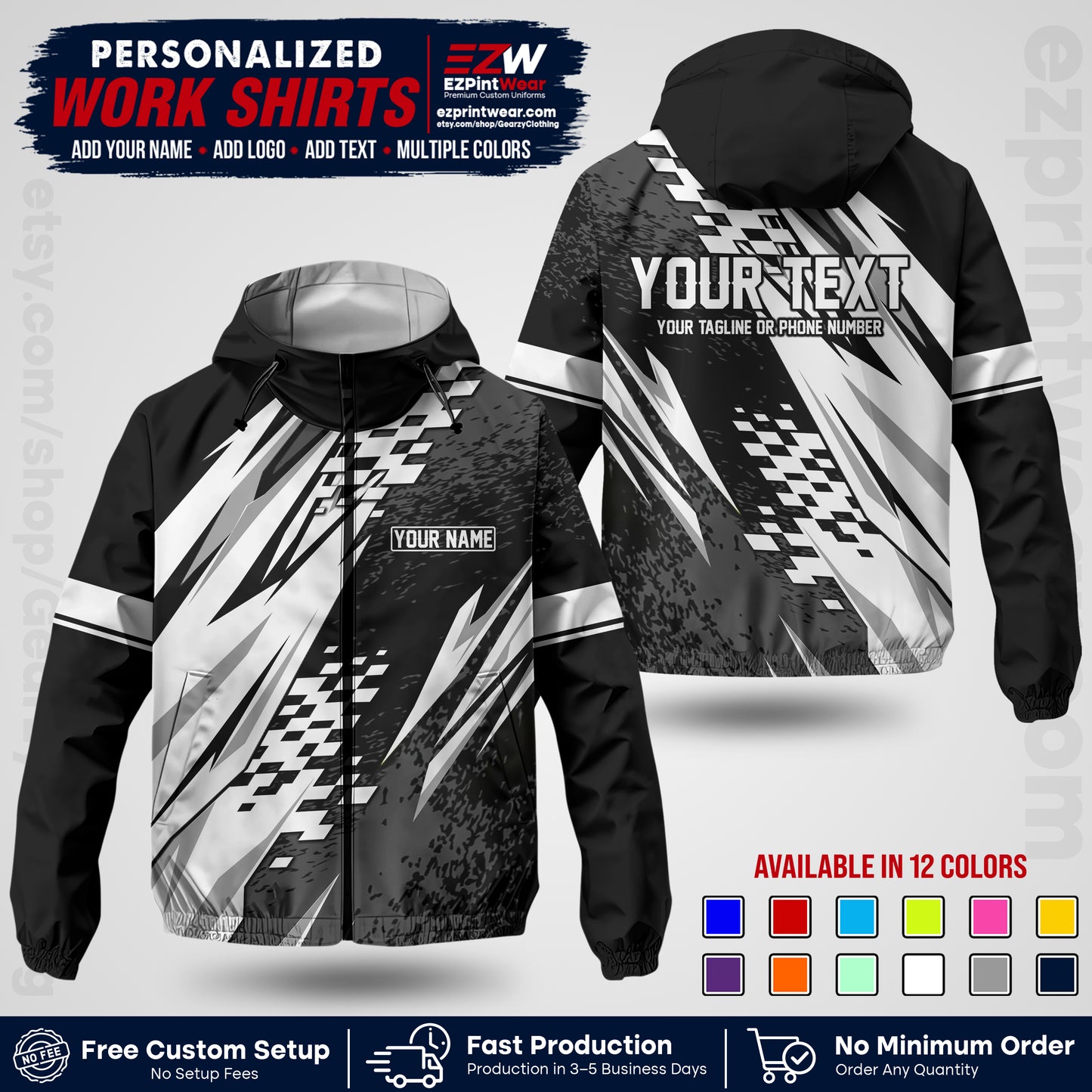 Custom Racing Windbreaker Jacket with Name, Logo & Text | Race Team Uniform | Motorsport Apparel RCJK03