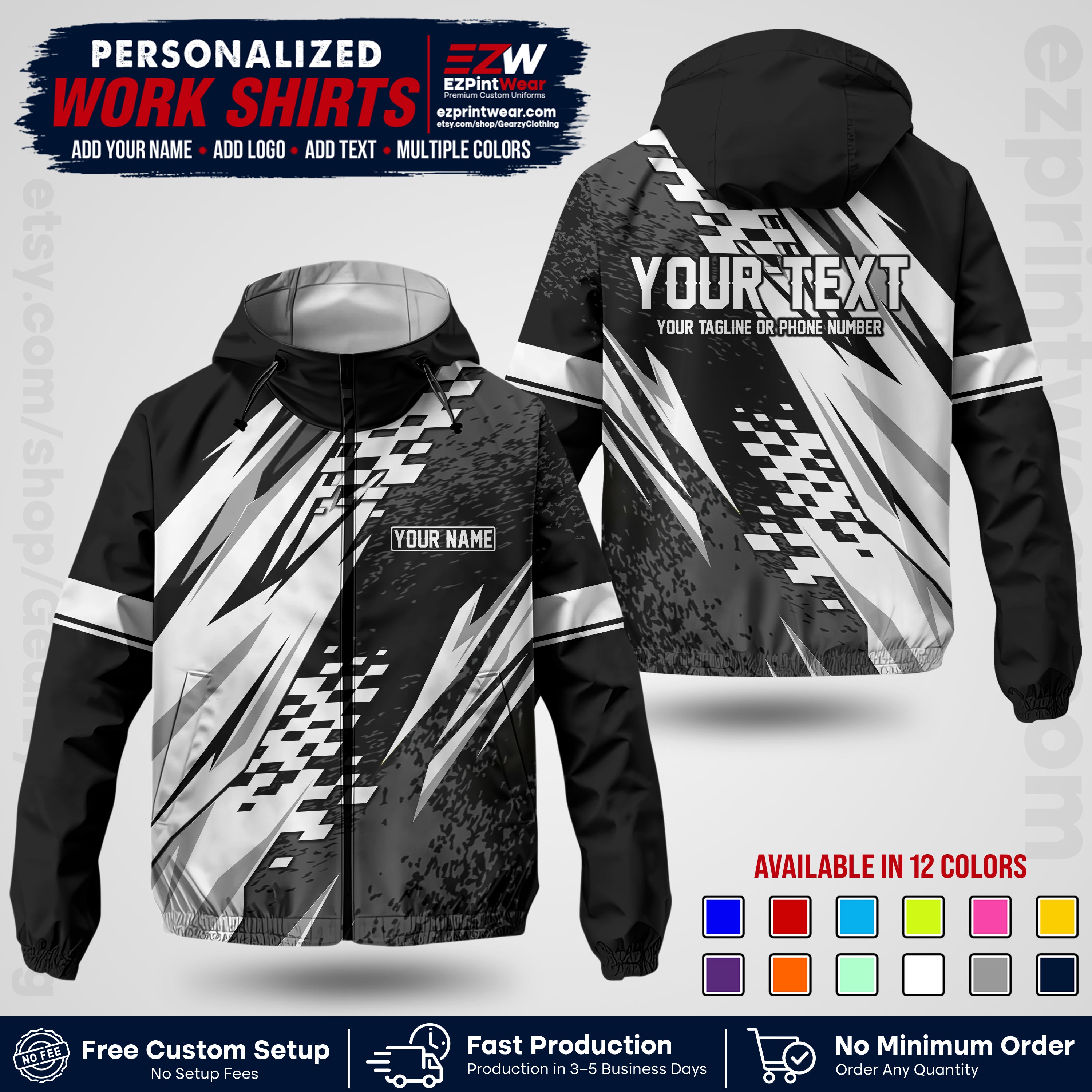 Custom Racing Windbreaker Jacket with Name, Logo & Text | Race Team Uniform | Motorsport Apparel RCJK03