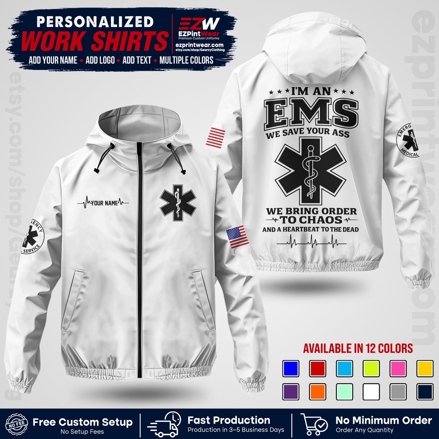 Custom EMS Windbreaker Jacket with Name, Logo & Text | EMS Team Uniform | EMS Apparel EMSJK 05