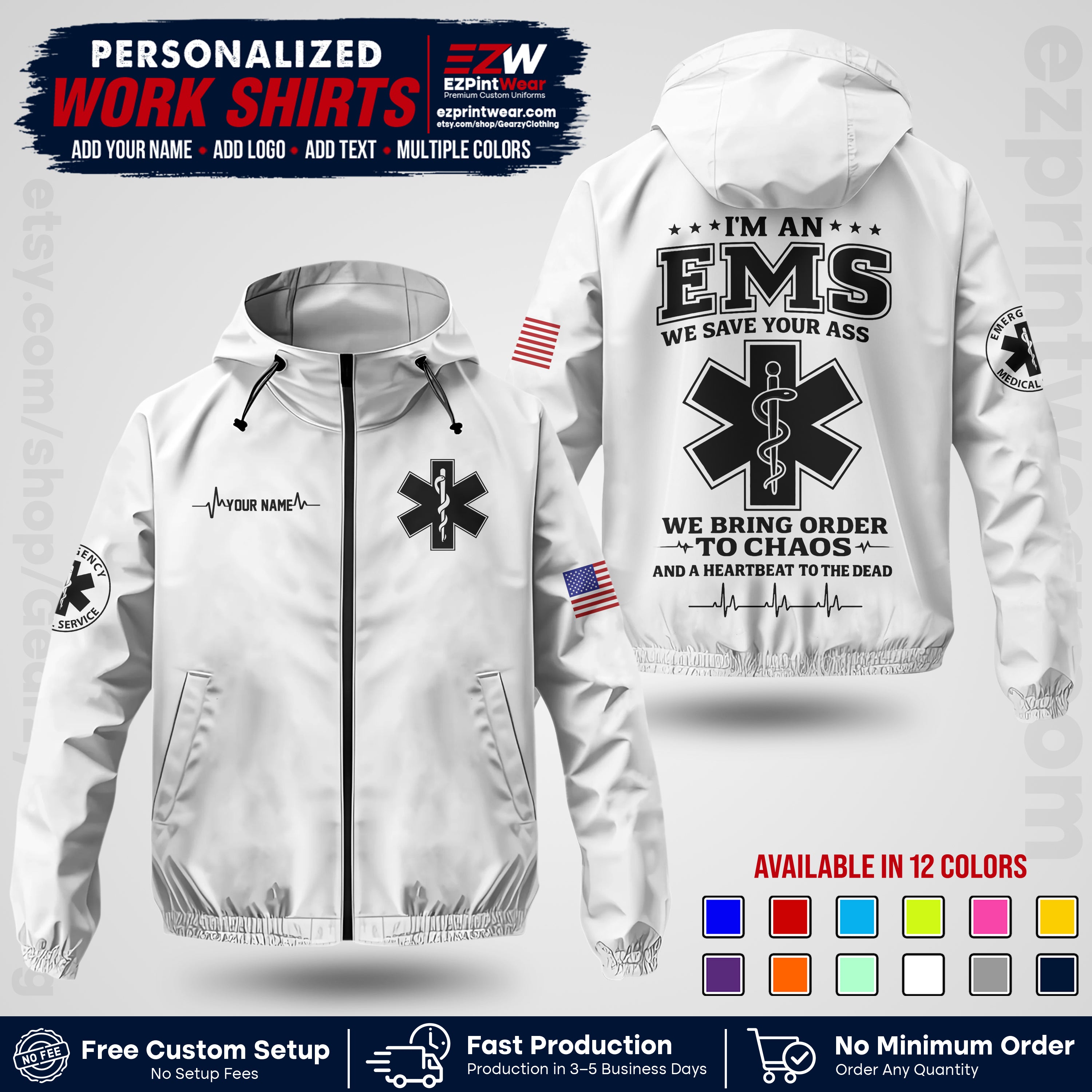 Custom EMS Windbreaker Jacket with Name, Logo & Text | EMS Team Uniform | EMS Apparel EMSJK 05