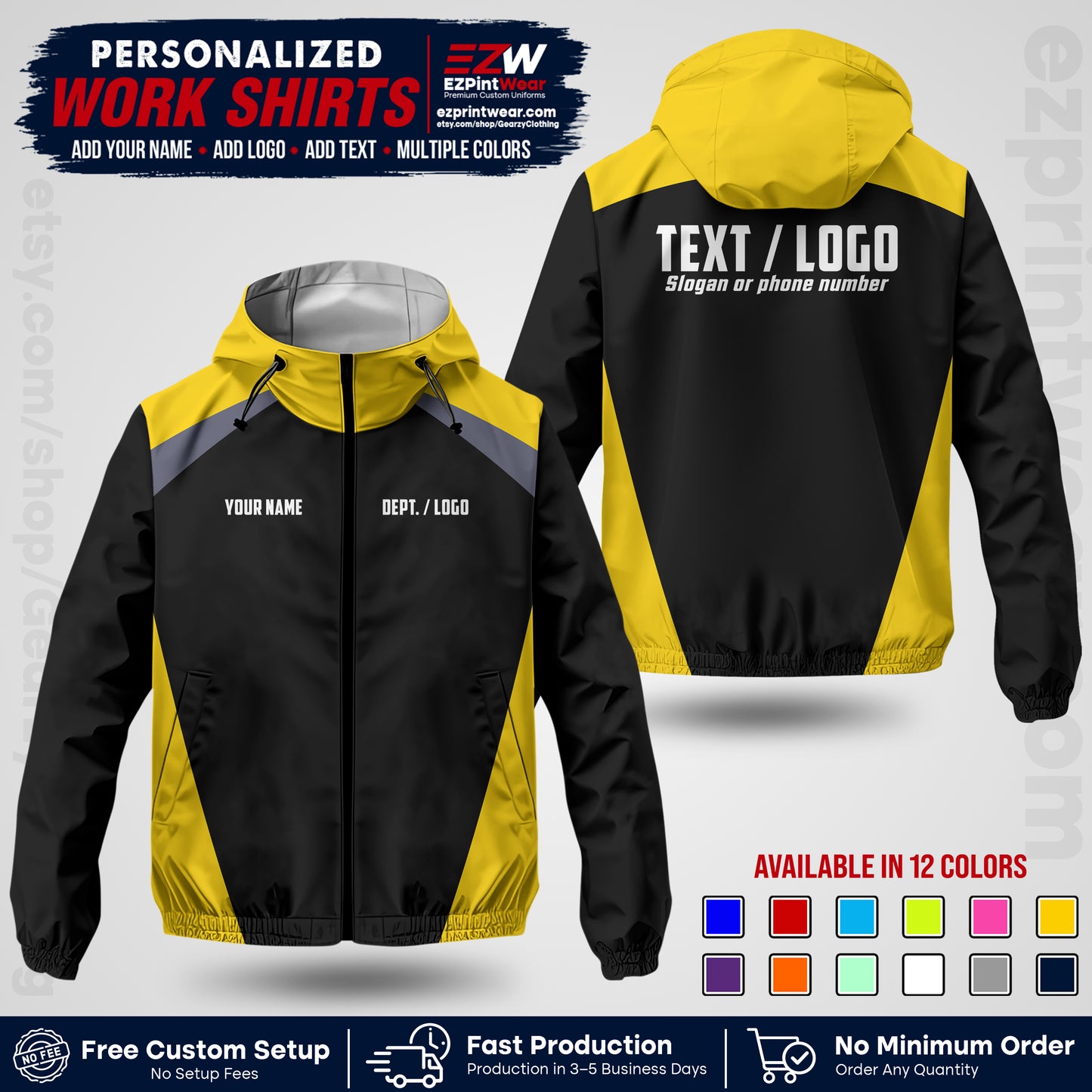 Custom Windbreaker Jacket with Name, Logo & Text, All Over Print Company Workwear, Employee Uniform WBJK03