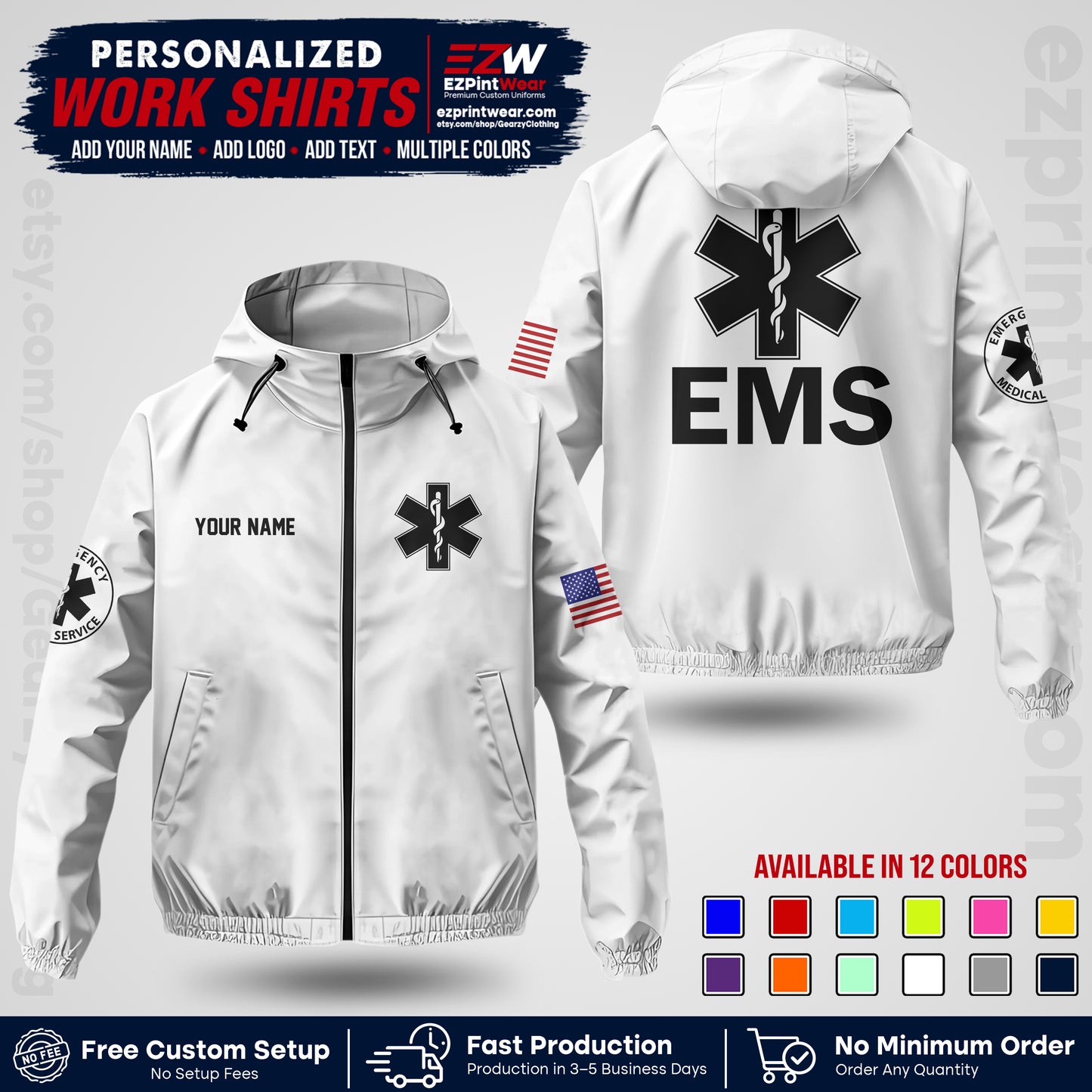 Custom EMS Windbreaker Jacket with Name, Logo & Text | EMS Team Uniform | EMS Apparel EMSJK 02