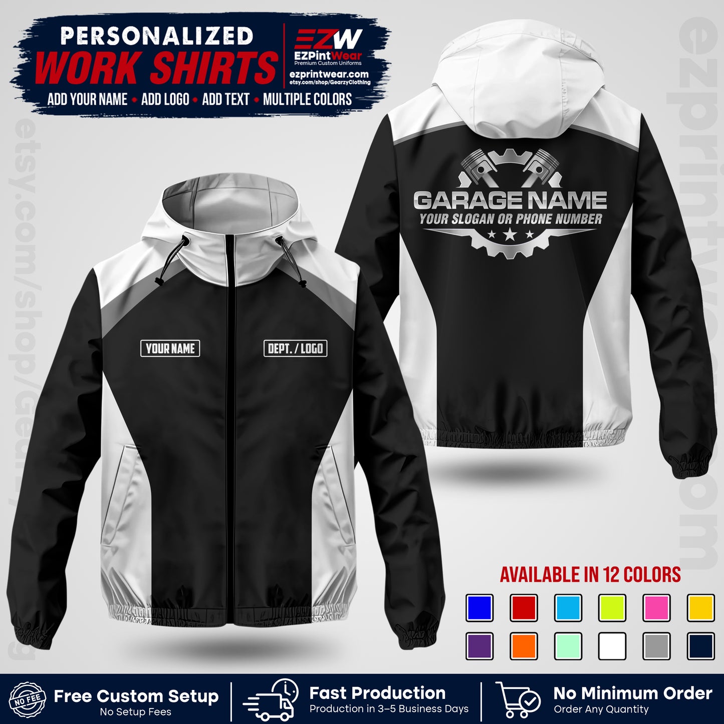 Custom Mechanic Work Shirt with Name, Logo & Text | Auto Shop Uniform | Company Workwear | Employee Uniform MCNJK06