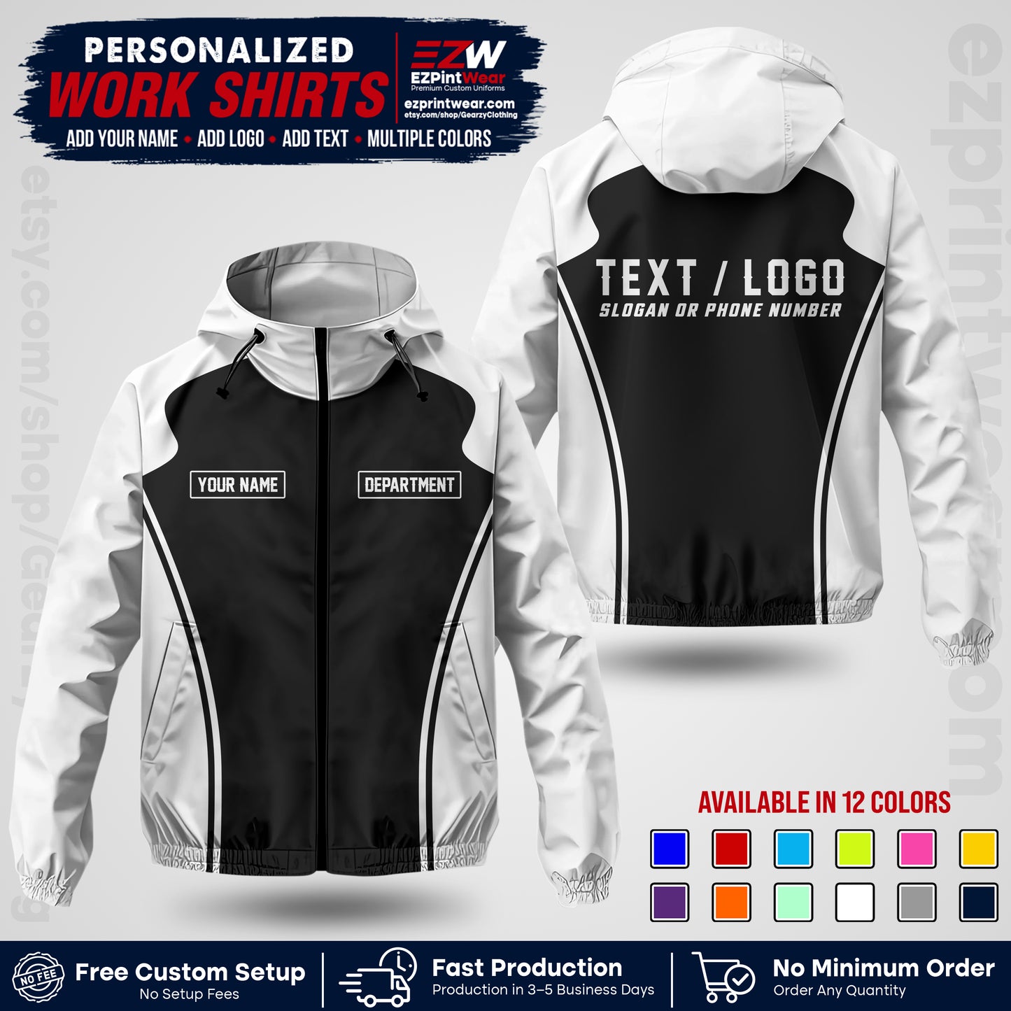 Custom Windbreaker Jacket with Name, Logo & Text, All Over Print Company Workwear, Employee Uniform WBJK16