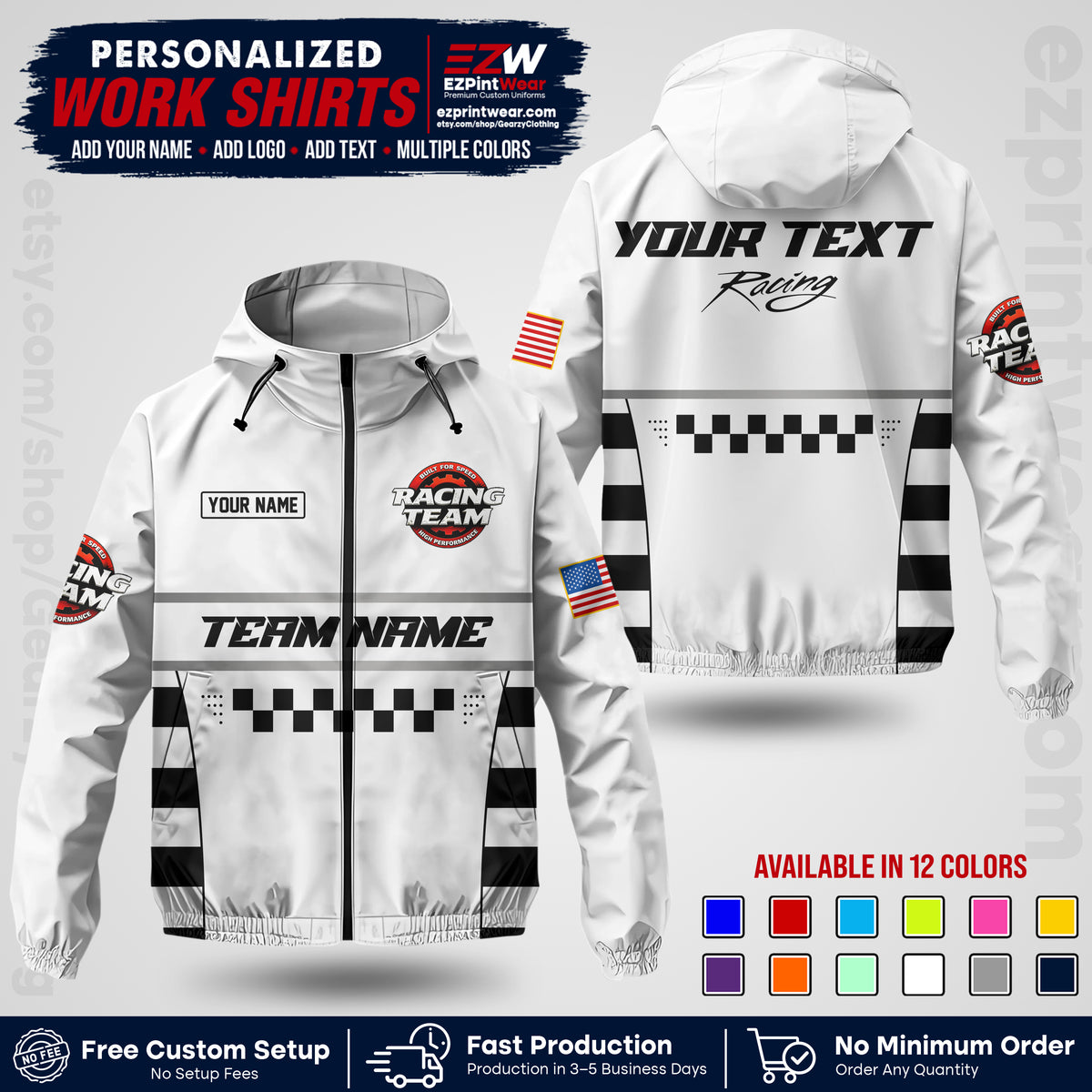 Custom Racing Windbreaker Jacket with Name, Logo & Text | Race Team Uniform | Motorsport Apparel RCJK18