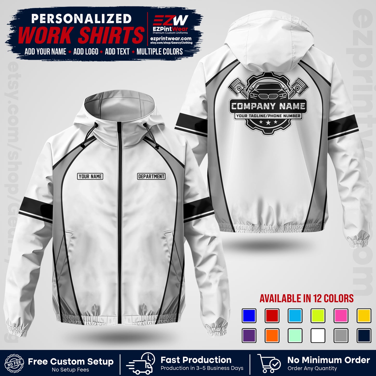 Custom Mechanic Work Shirt with Name, Logo & Text | Auto Shop Uniform | Company Workwear | Employee Uniform MCNJK09