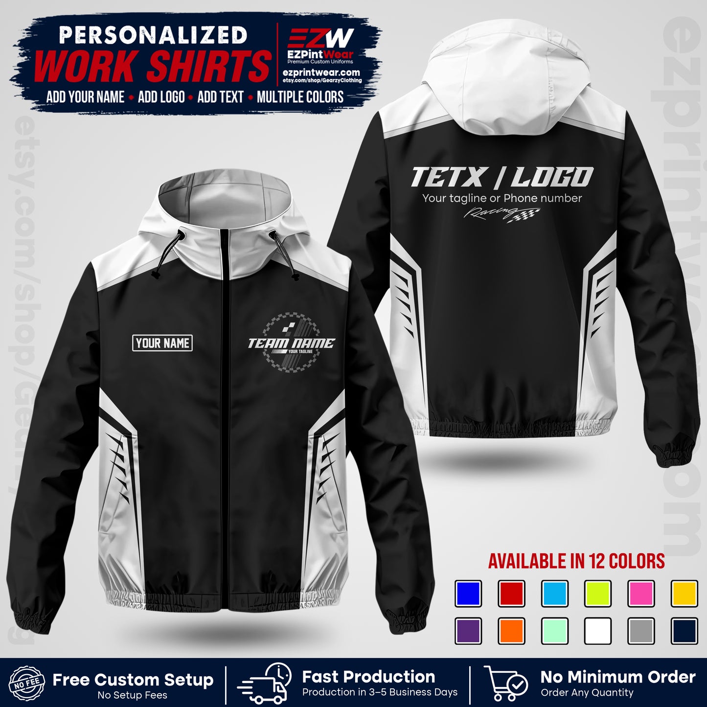Custom Racing Windbreaker Jacket with Name, Logo & Text | Race Team Uniform | Motorsport Apparel RCJK07