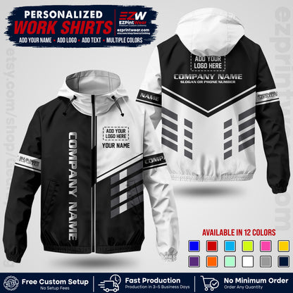 Custom Windbreaker Jacket with Name, Logo & Text, All Over Print Company Workwear, Employee Uniform WBJK09