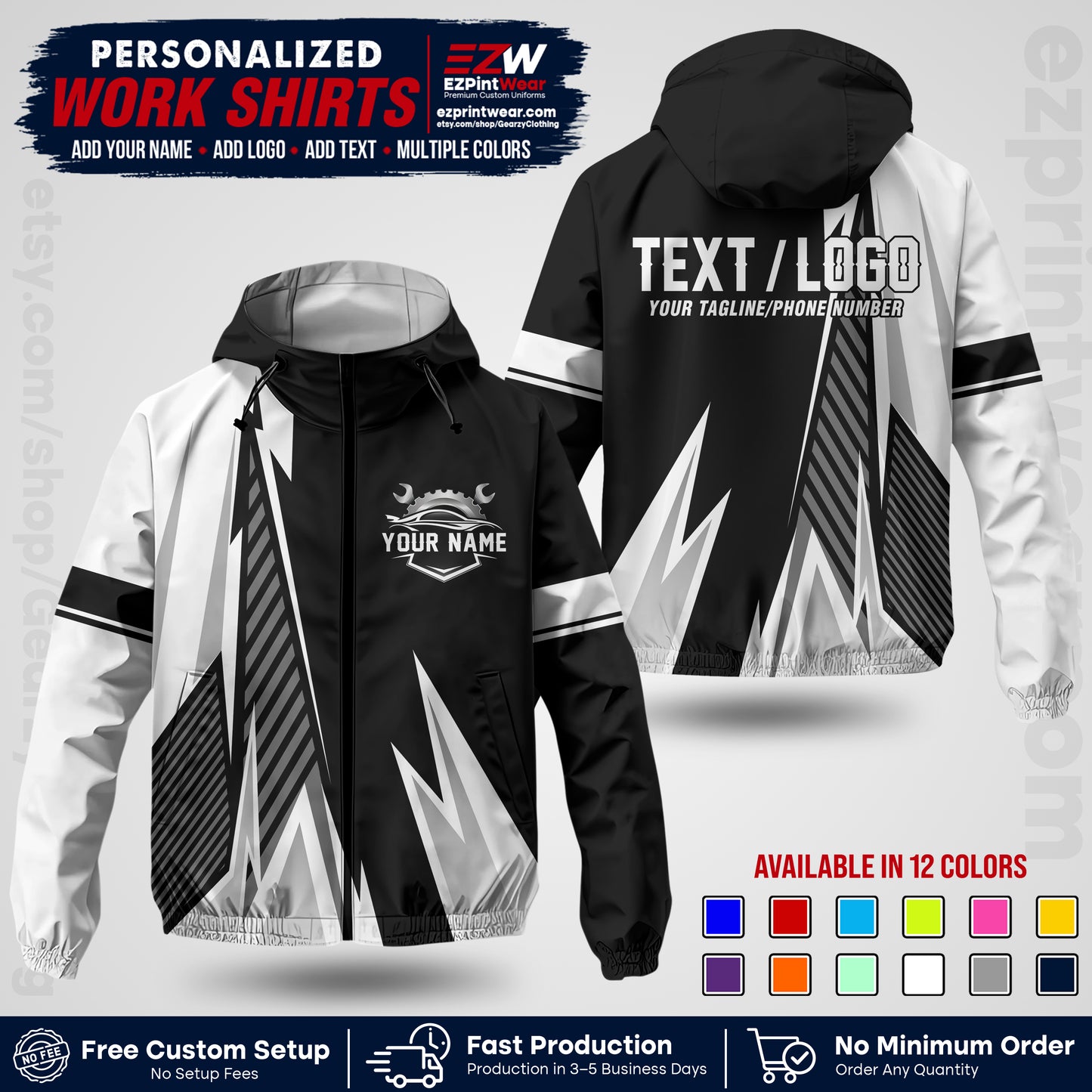 Custom Mechanic Work Shirt with Name, Logo & Text | Auto Shop Uniform | Company Workwear | Employee Uniform MCNJK01