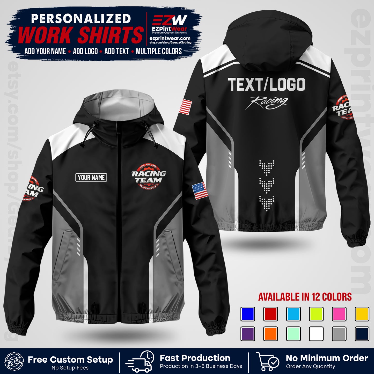 Custom Racing Windbreaker Jacket with Name, Logo & Text | Race Team Uniform | Motorsport Apparel RCJK09