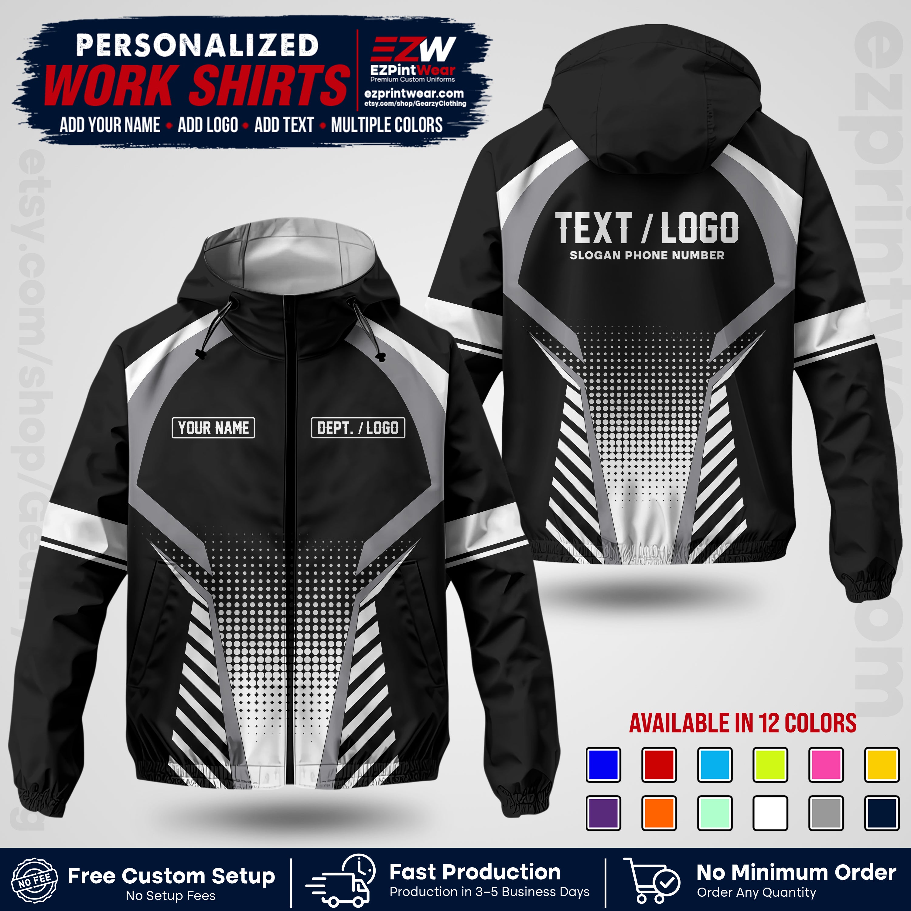 Custom Windbreaker Jacket with Name, Logo & Text, All Over Print Company Workwear, Employee Uniform WBJK19