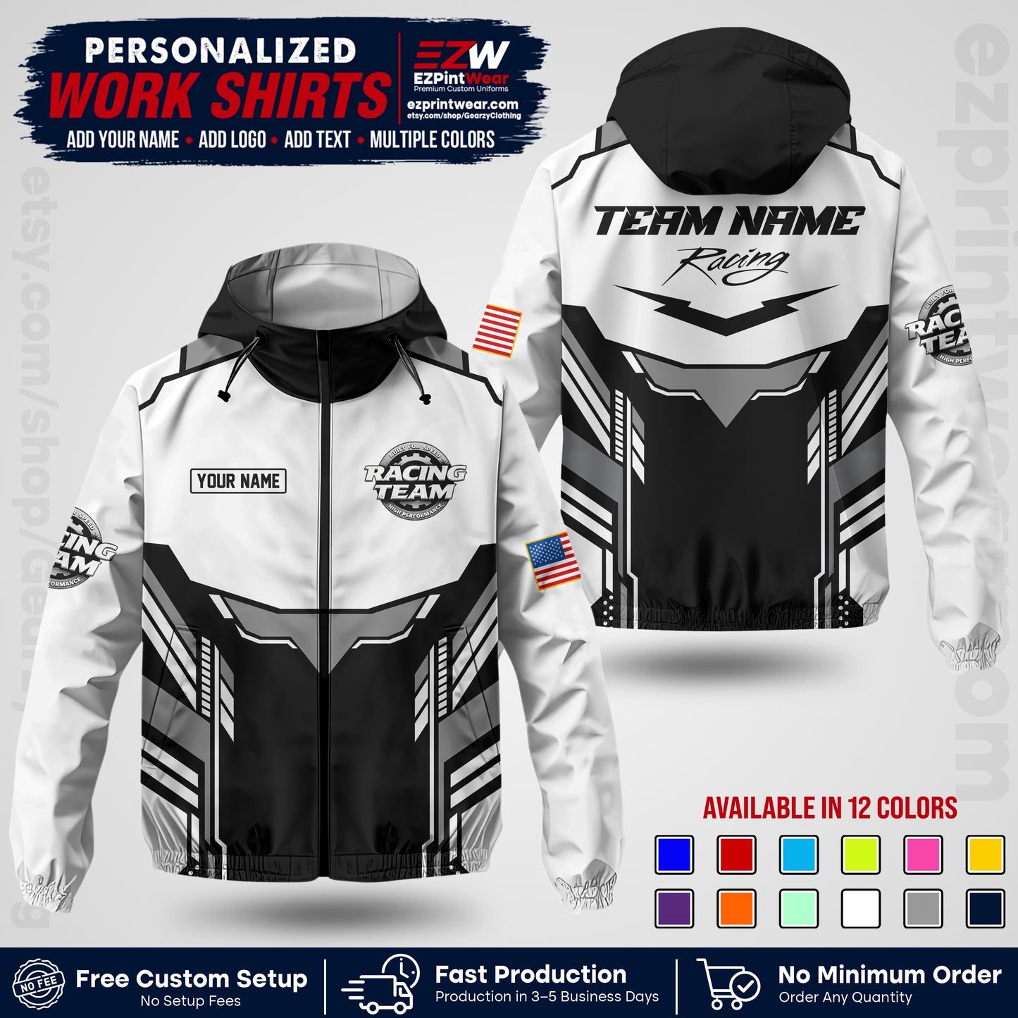 Custom Racing Windbreaker Jacket with Name, Logo & Text | Race Team Uniform | Motorsport Apparel RCJK11