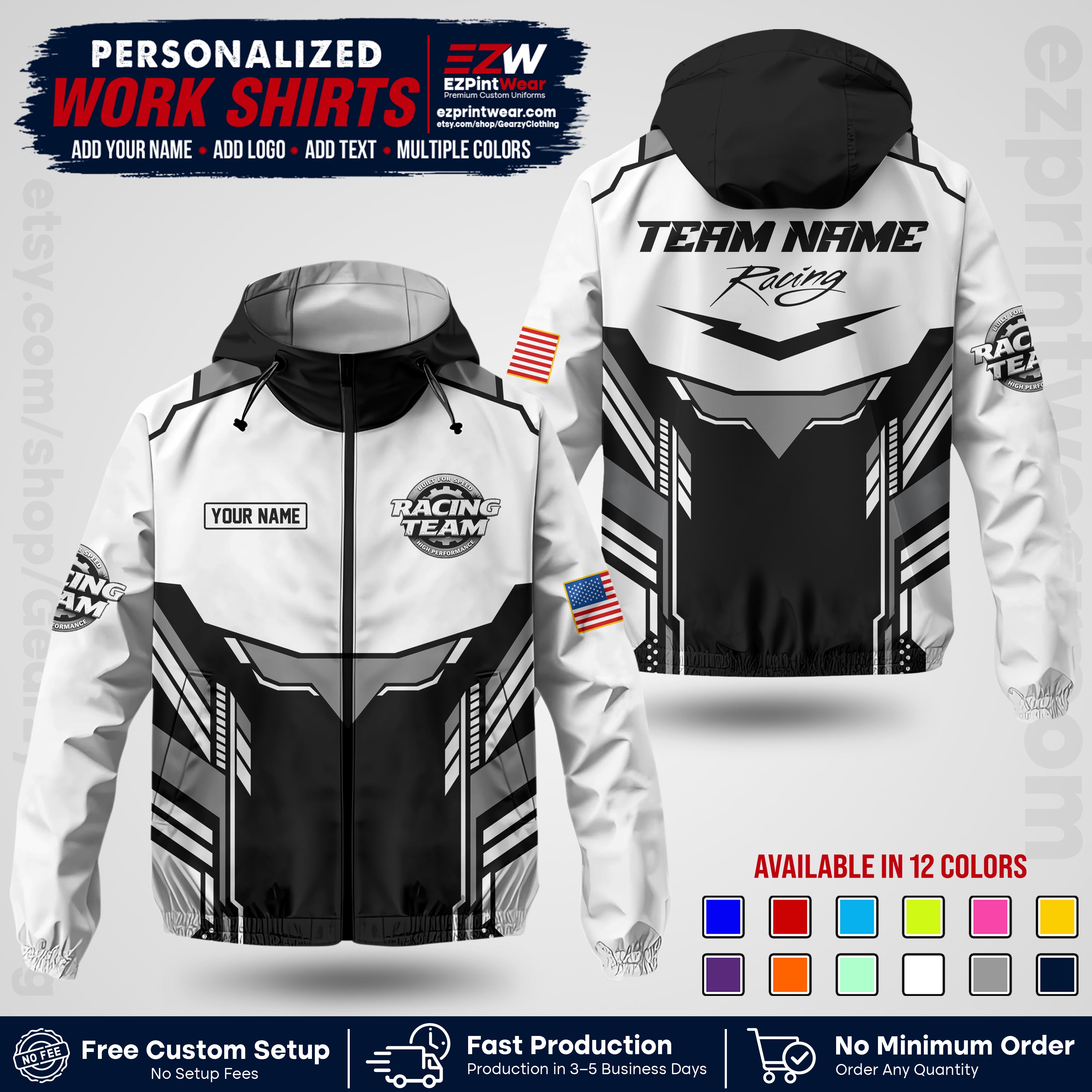 Custom Racing Windbreaker Jacket with Name, Logo & Text | Race Team Uniform | Motorsport Apparel RCJK11
