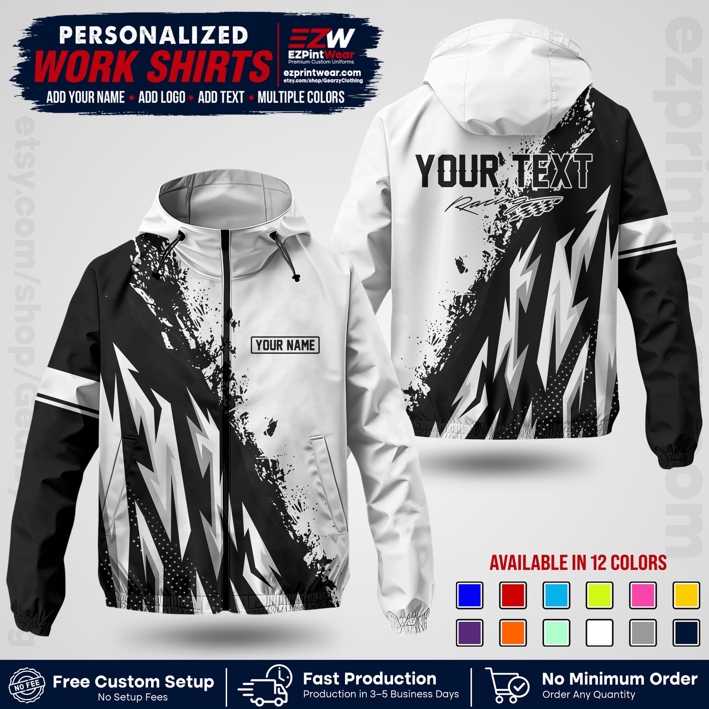 Custom Racing Windbreaker Jacket with Name, Logo & Text | Race Team Uniform | Motorsport Apparel RCJK08