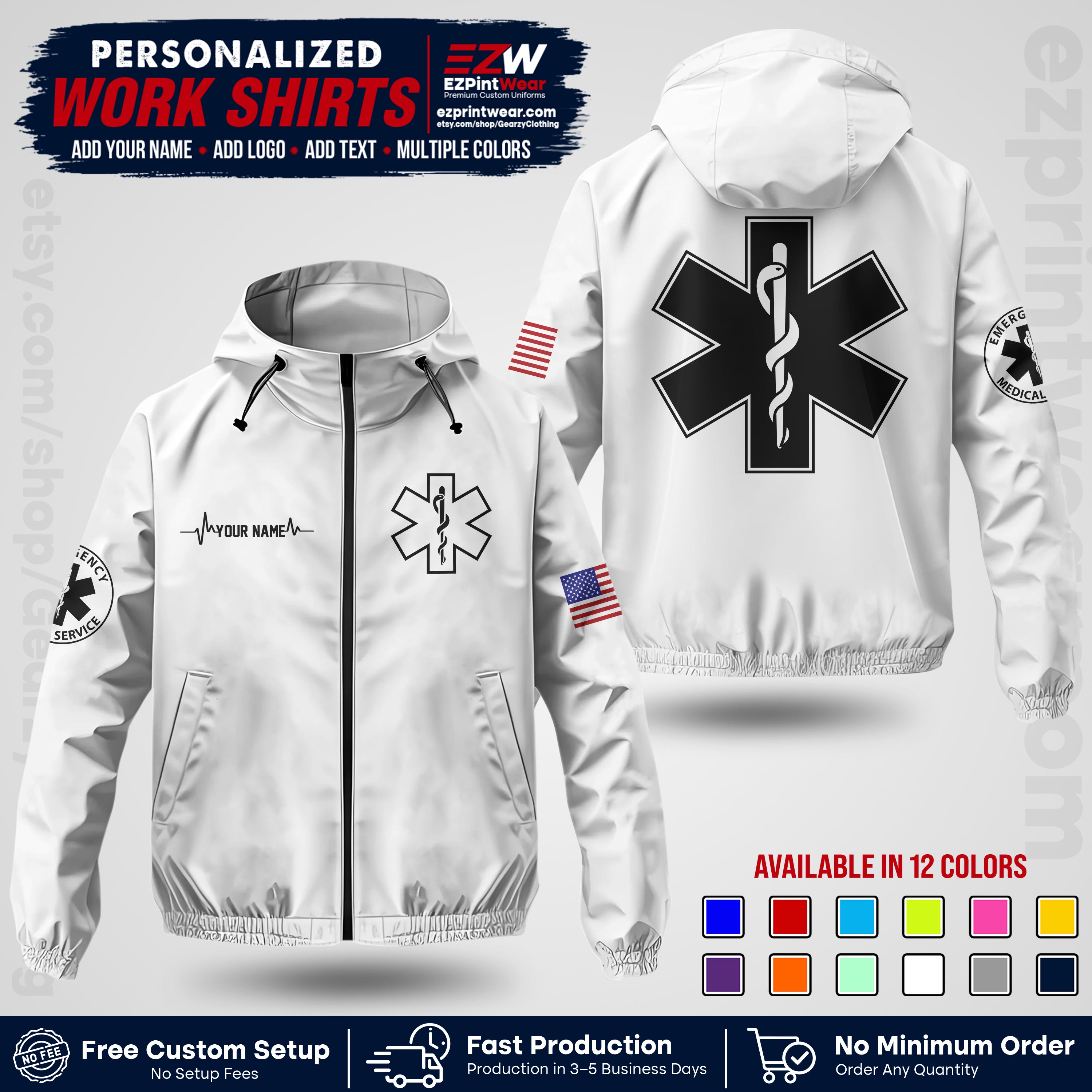 Custom EMS Windbreaker Jacket with Name, Logo & Text | EMS Team Uniform | EMS Apparel EMSJK 04