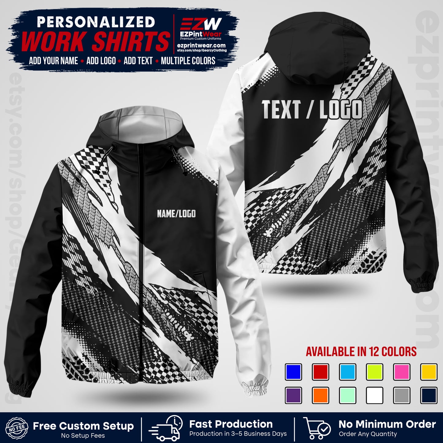 Custom Racing Windbreaker Jacket with Name, Logo & Text | Race Team Uniform | Motorsport Apparel RCJK05