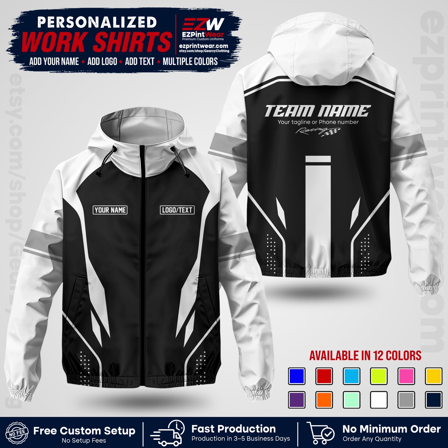 Custom Racing Windbreaker Jacket with Name, Logo & Text | Race Team Uniform | Motorsport Apparel RCJK06