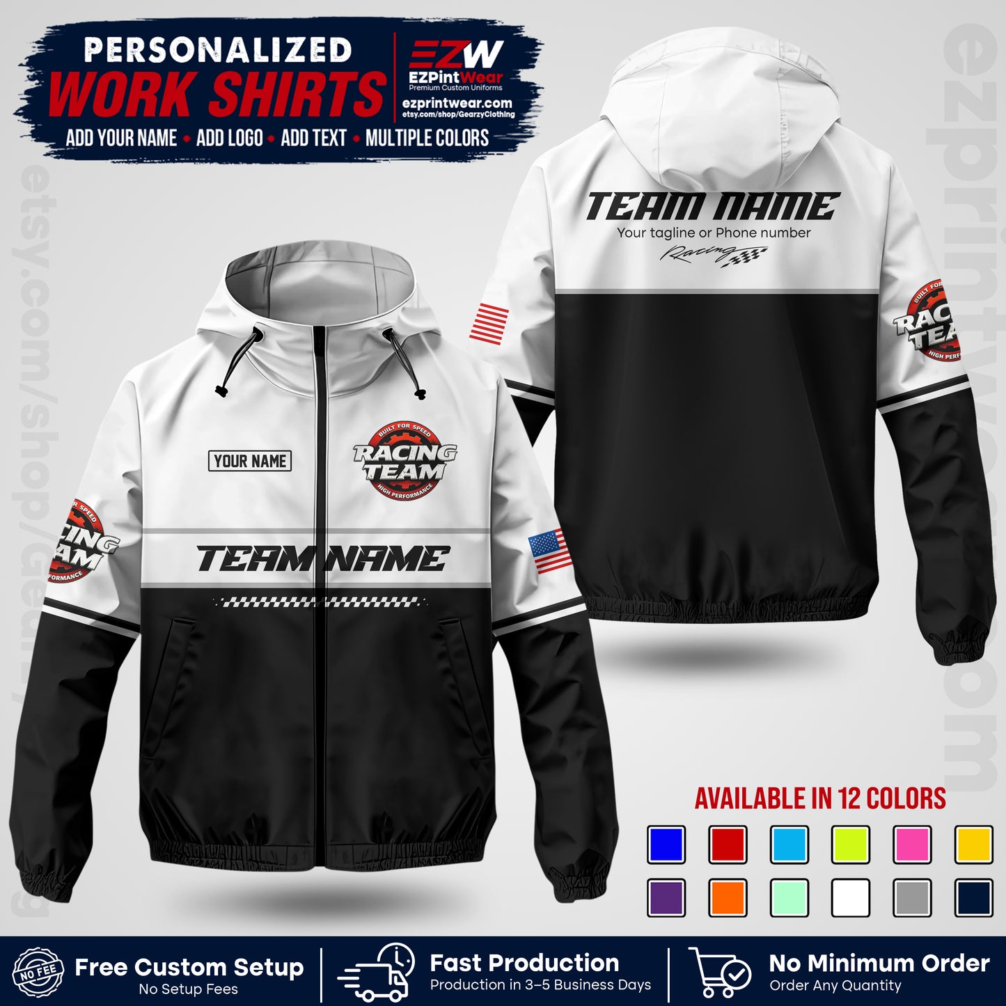 Custom Racing Windbreaker Jacket with Name, Logo & Text | Race Team Uniform | Motorsport Apparel RCJK12