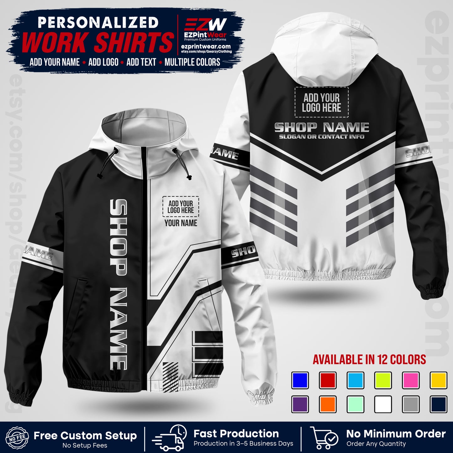 Custom Windbreaker Jacket with Name, Logo & Text, All Over Print Company Workwear, Employee Uniform WBJK11