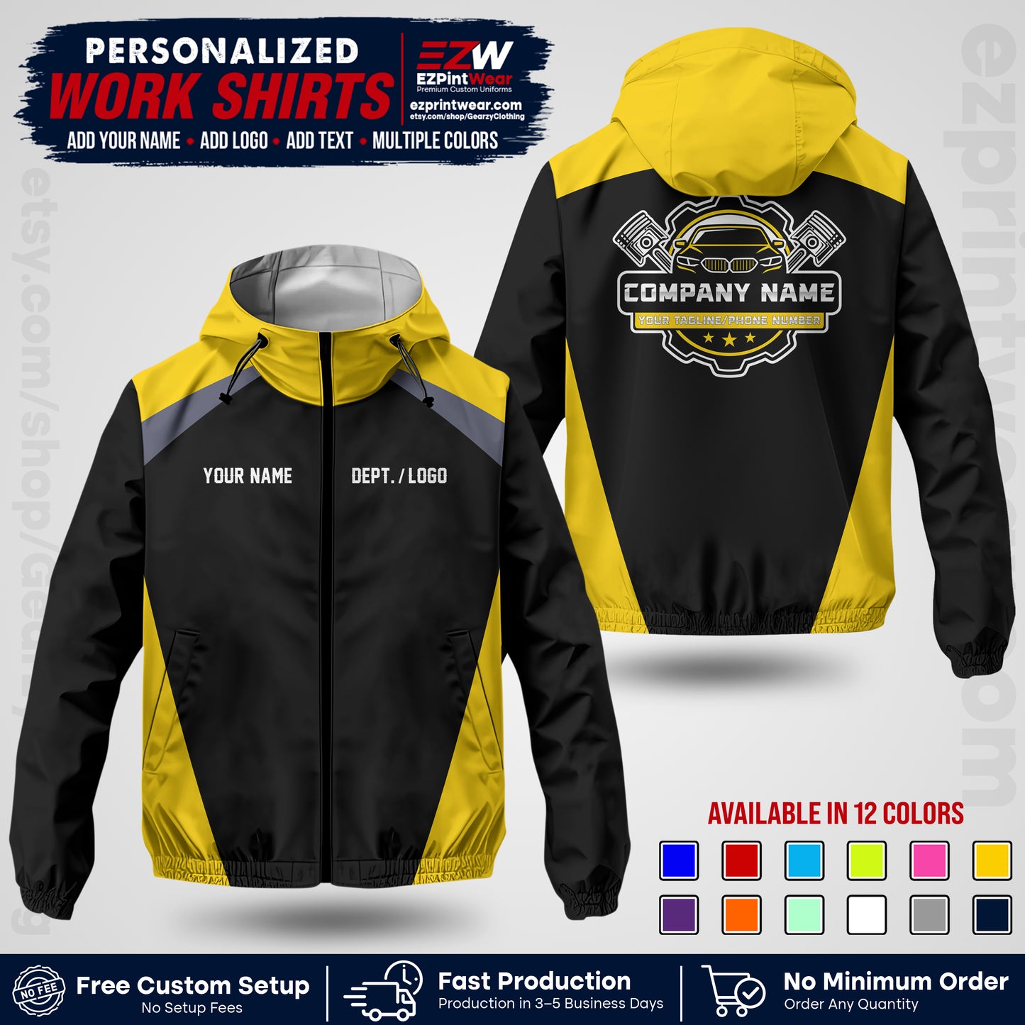 Custom Mechanic Work Shirt with Name, Logo & Text | Auto Shop Uniform | Company Workwear | Employee Uniform MCNJK03