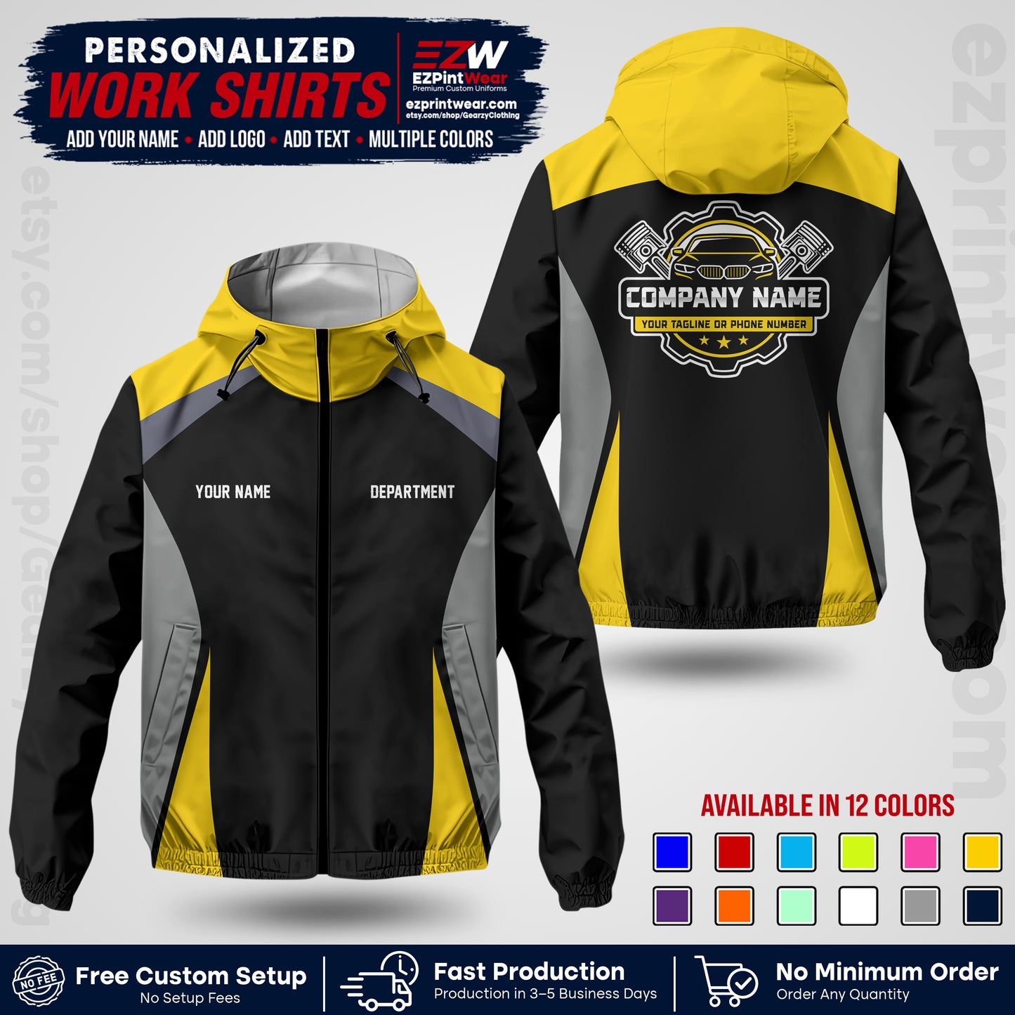 Custom Mechanic Work Shirt with Name, Logo & Text | Auto Shop Uniform | Company Workwear | Employee Uniform MCNJK08