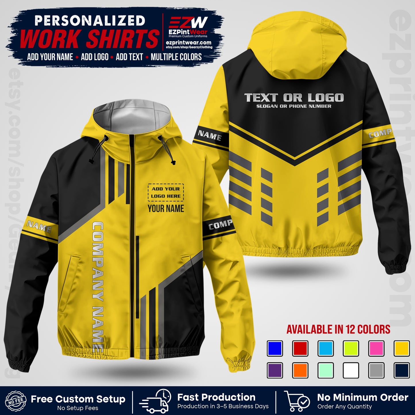 Custom Windbreaker Jacket with Name, Logo & Text, All Over Print Company Workwear, Employee Uniform WBJK10