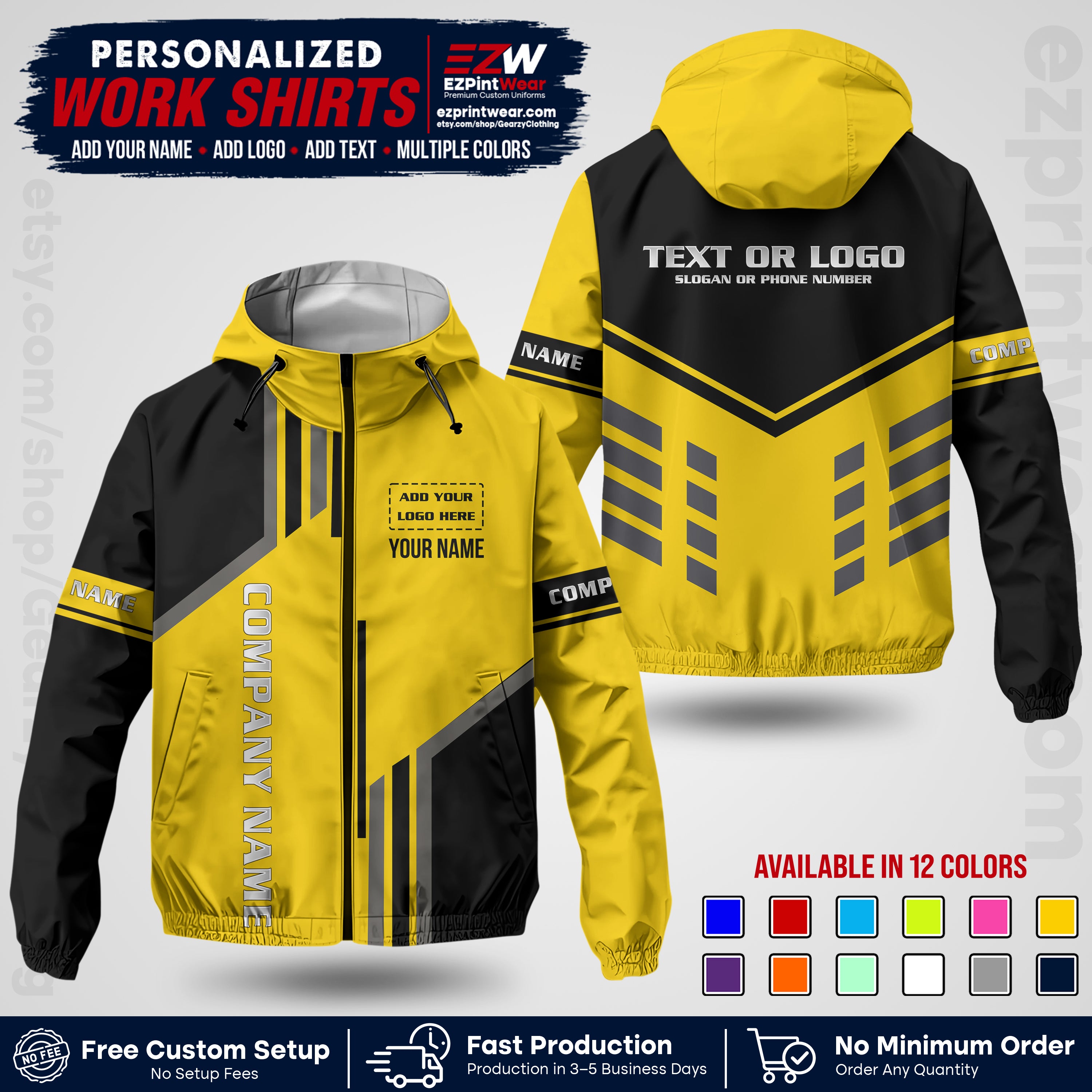 Custom Windbreaker Jacket with Name, Logo & Text, All Over Print Company Workwear, Employee Uniform WBJK10