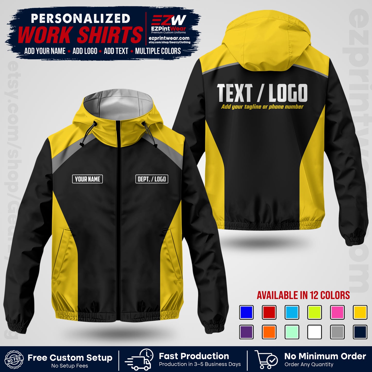 Custom Windbreaker Jacket with Name, Logo & Text, All Over Print Company Workwear, Employee Uniform WBJK05