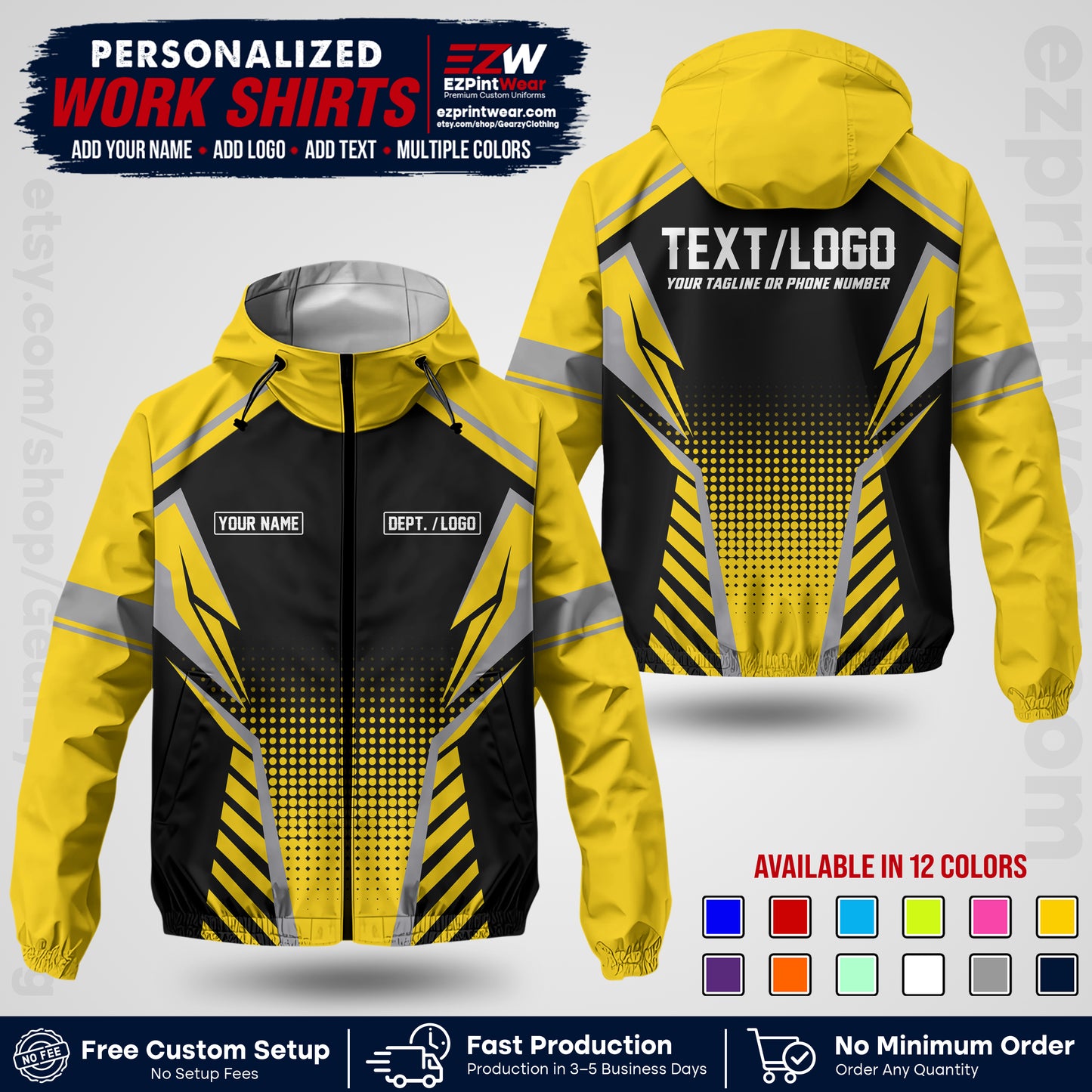 Custom Windbreaker Jacket with Name, Logo & Text, All Over Print Company Workwear, Employee Uniform WBJK14