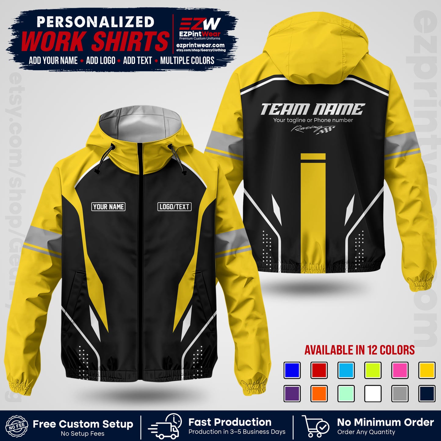 Custom Racing Windbreaker Jacket with Name, Logo & Text | Race Team Uniform | Motorsport Apparel RCJK06
