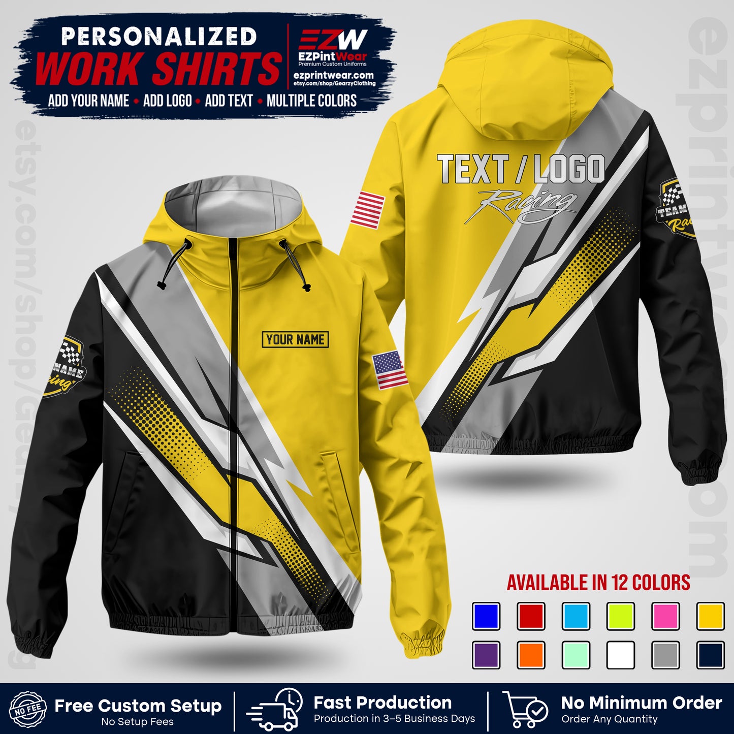 Custom Racing Windbreaker Jacket with Name, Logo & Text | Race Team Uniform | Motorsport Apparel RCJK01