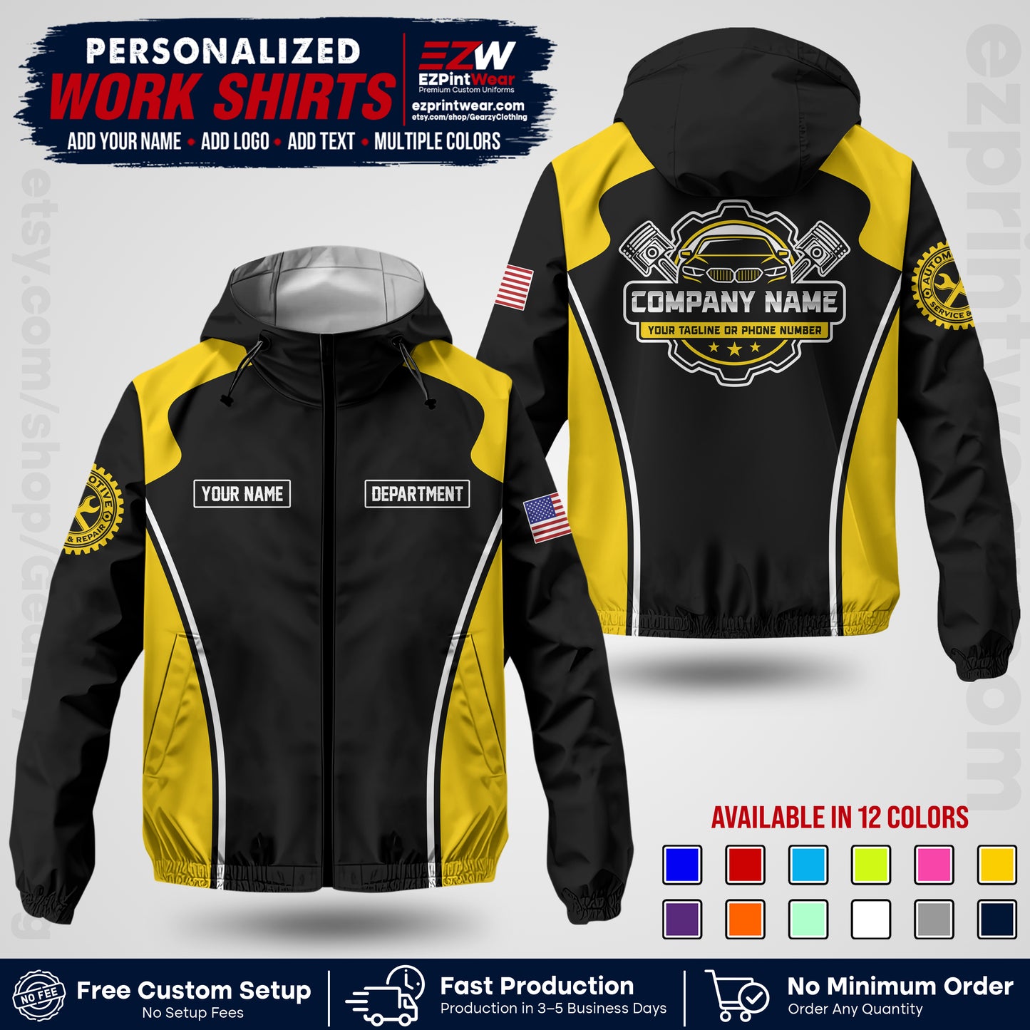 Custom Mechanic Work Shirt with Name, Logo & Text | Auto Shop Uniform | Company Workwear | Employee Uniform MCNJK10