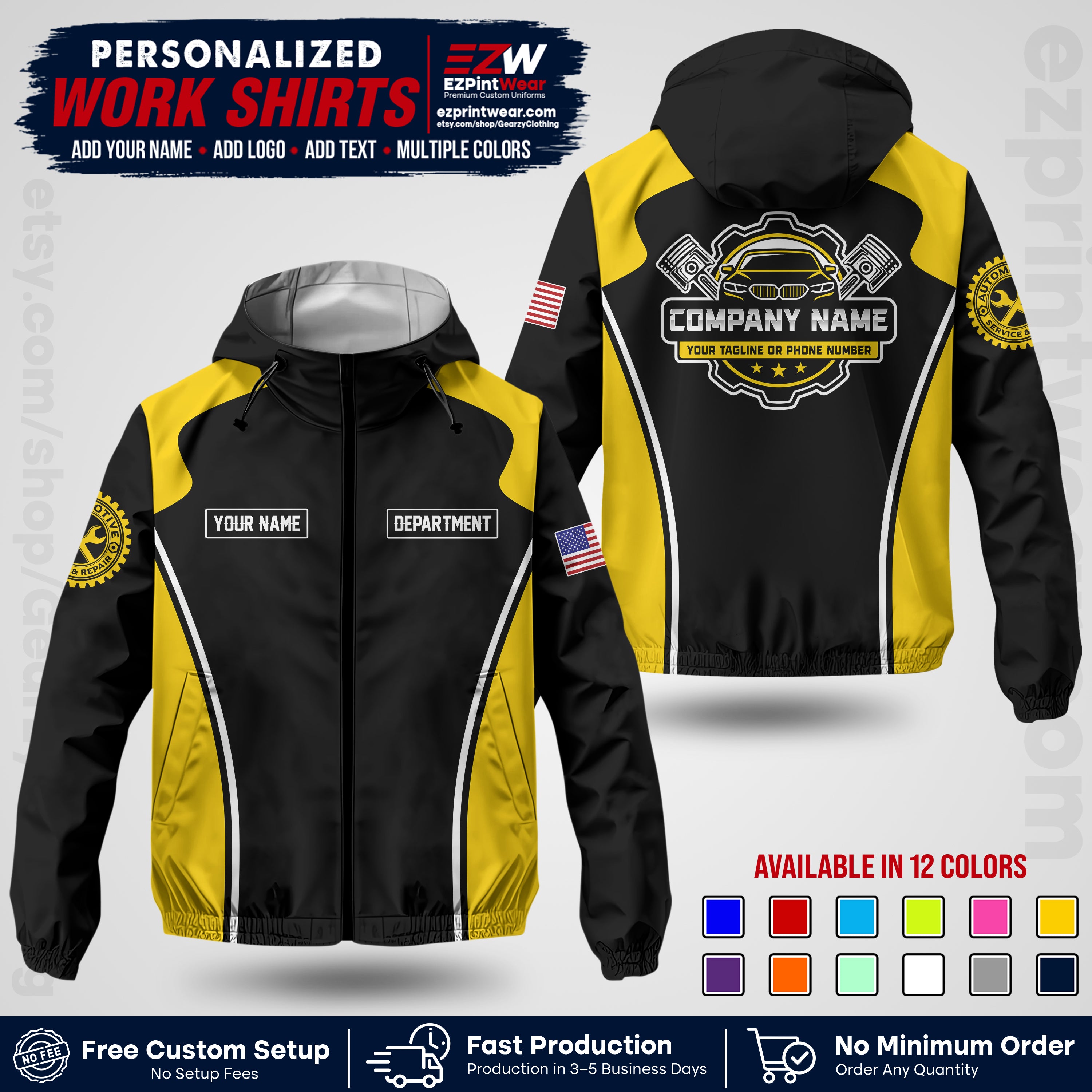 Custom Mechanic Work Shirt with Name, Logo & Text | Auto Shop Uniform | Company Workwear | Employee Uniform MCNJK10