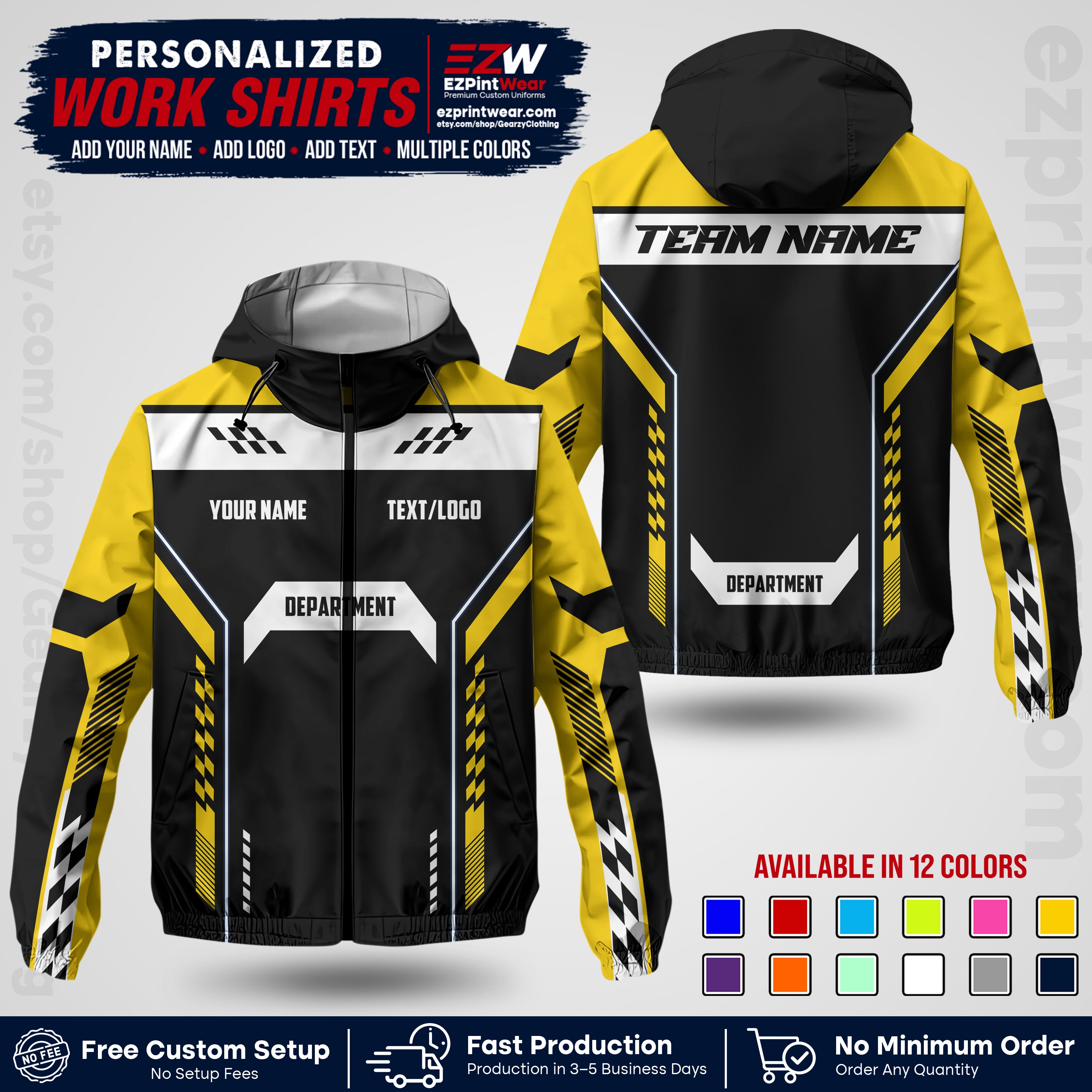 Custom Windbreaker Jacket with Name, Logo & Text, All Over Print Company Workwear, Employee Uniform WBJK18