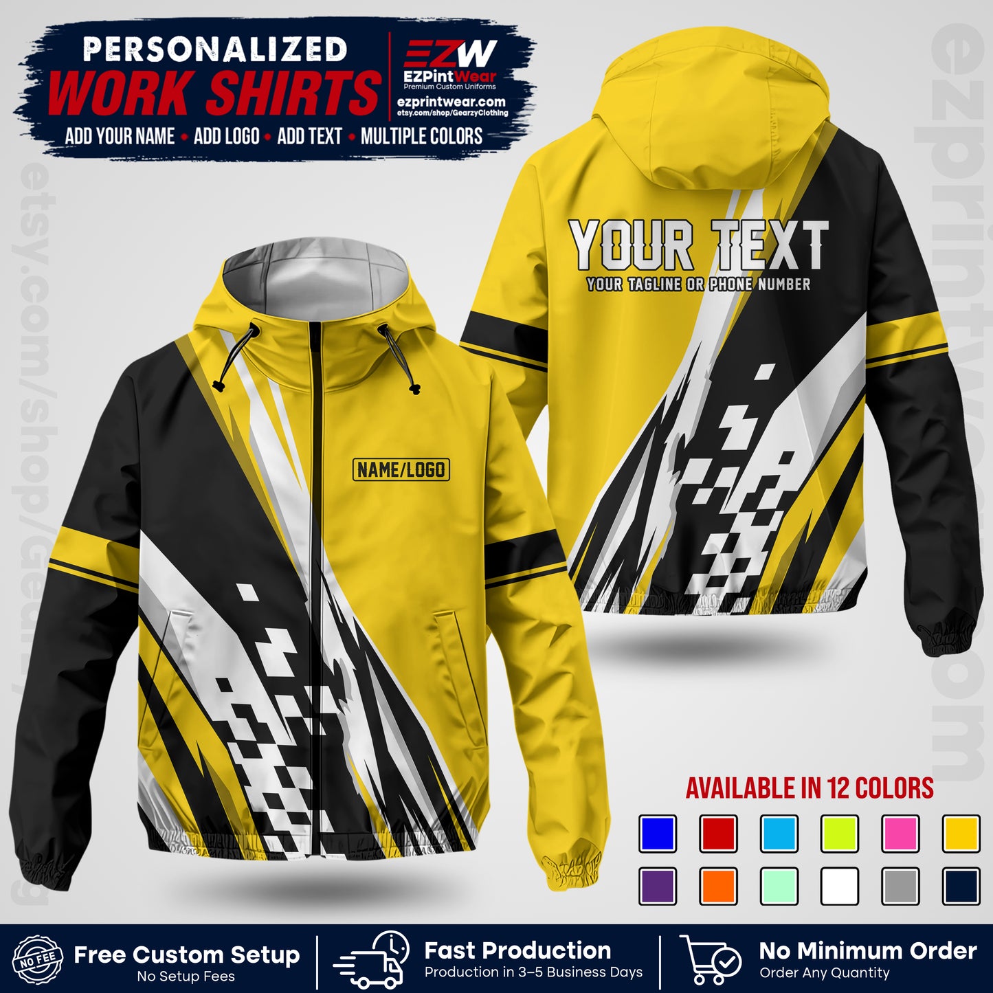 Custom Racing Windbreaker Jacket with Name, Logo & Text | Race Team Uniform | Motorsport Apparel RCJK04