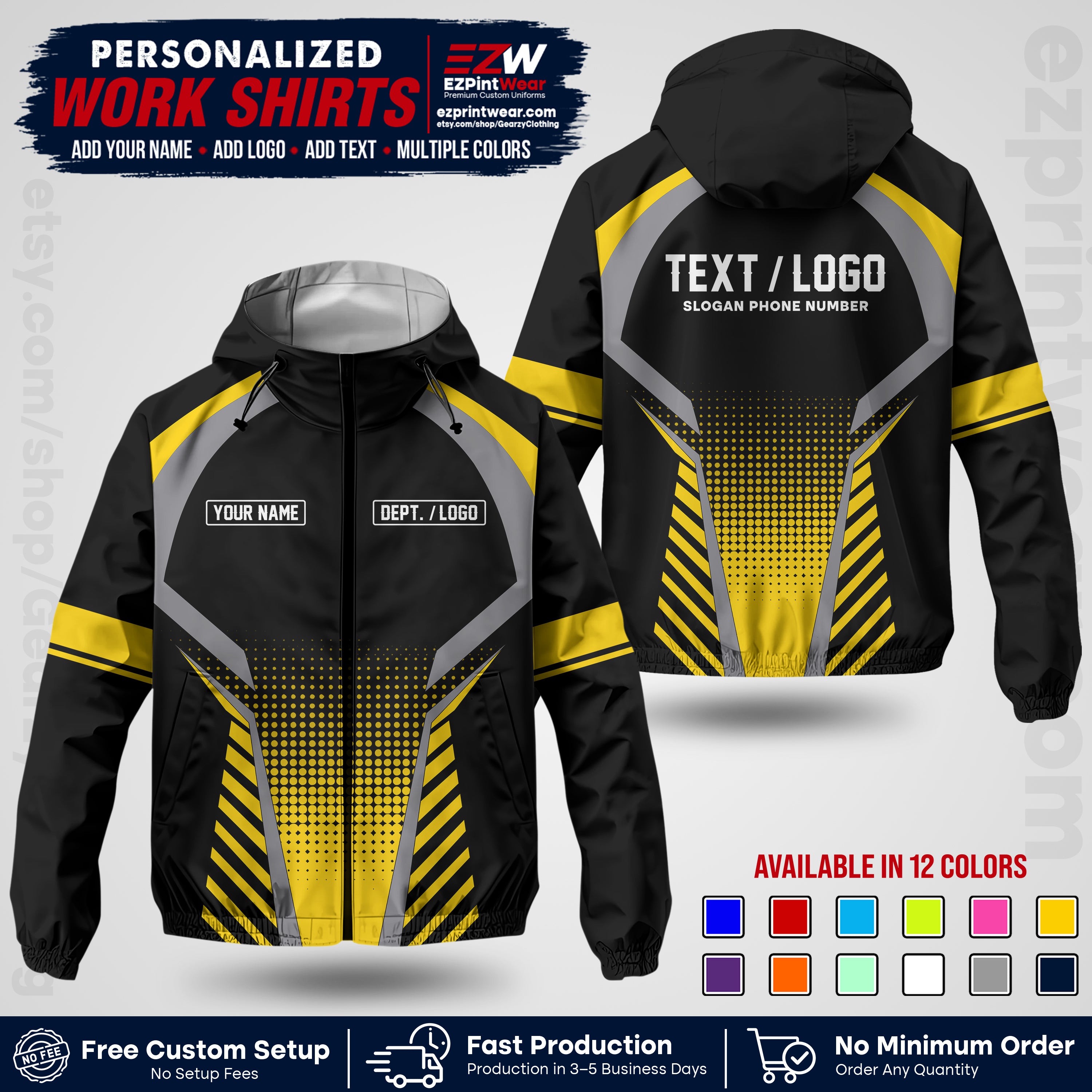 Custom Windbreaker Jacket with Name, Logo & Text, All Over Print Company Workwear, Employee Uniform WBJK19