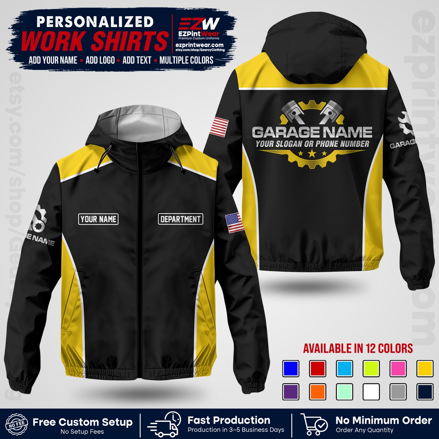 Custom Mechanic Work Shirt with Name, Logo & Text | Auto Shop Uniform | Company Workwear | Employee Uniform MCNJK07
