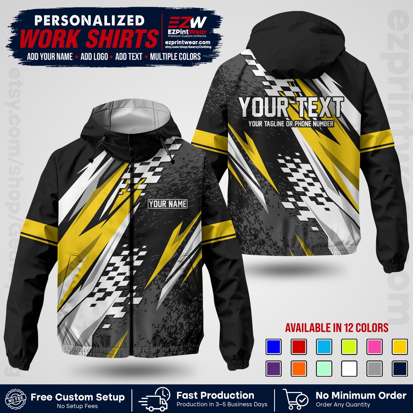 Custom Racing Windbreaker Jacket with Name, Logo & Text | Race Team Uniform | Motorsport Apparel RCJK03