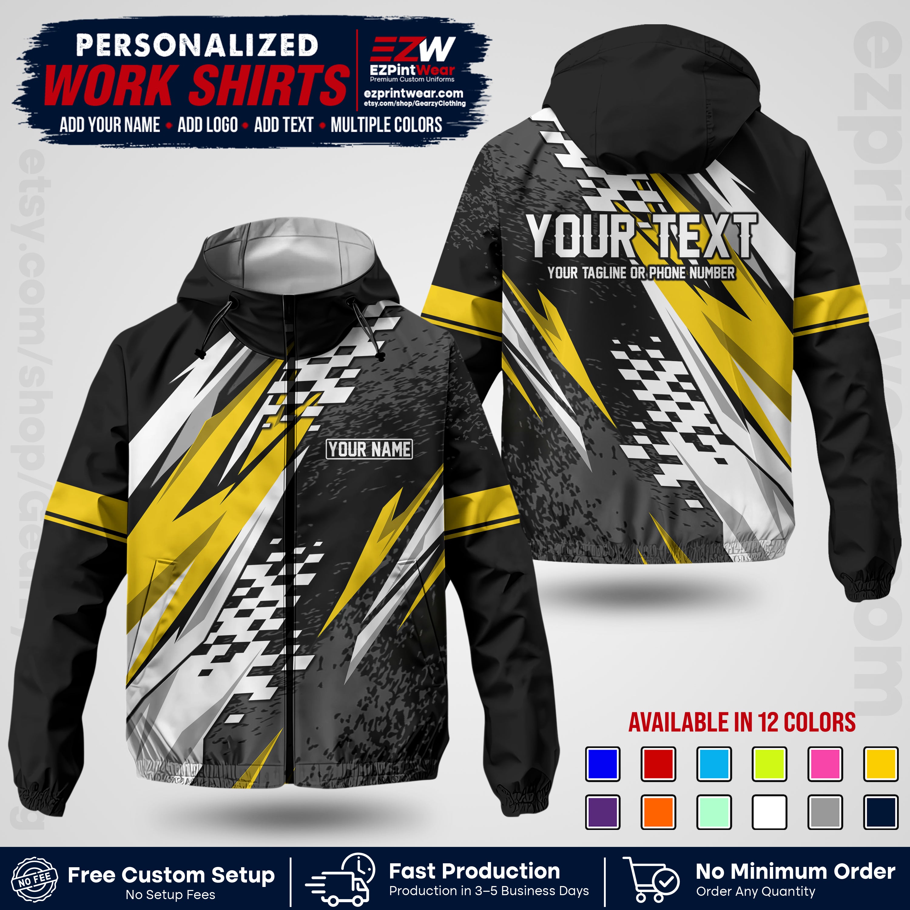 Custom Racing Windbreaker Jacket with Name, Logo & Text | Race Team Uniform | Motorsport Apparel RCJK03