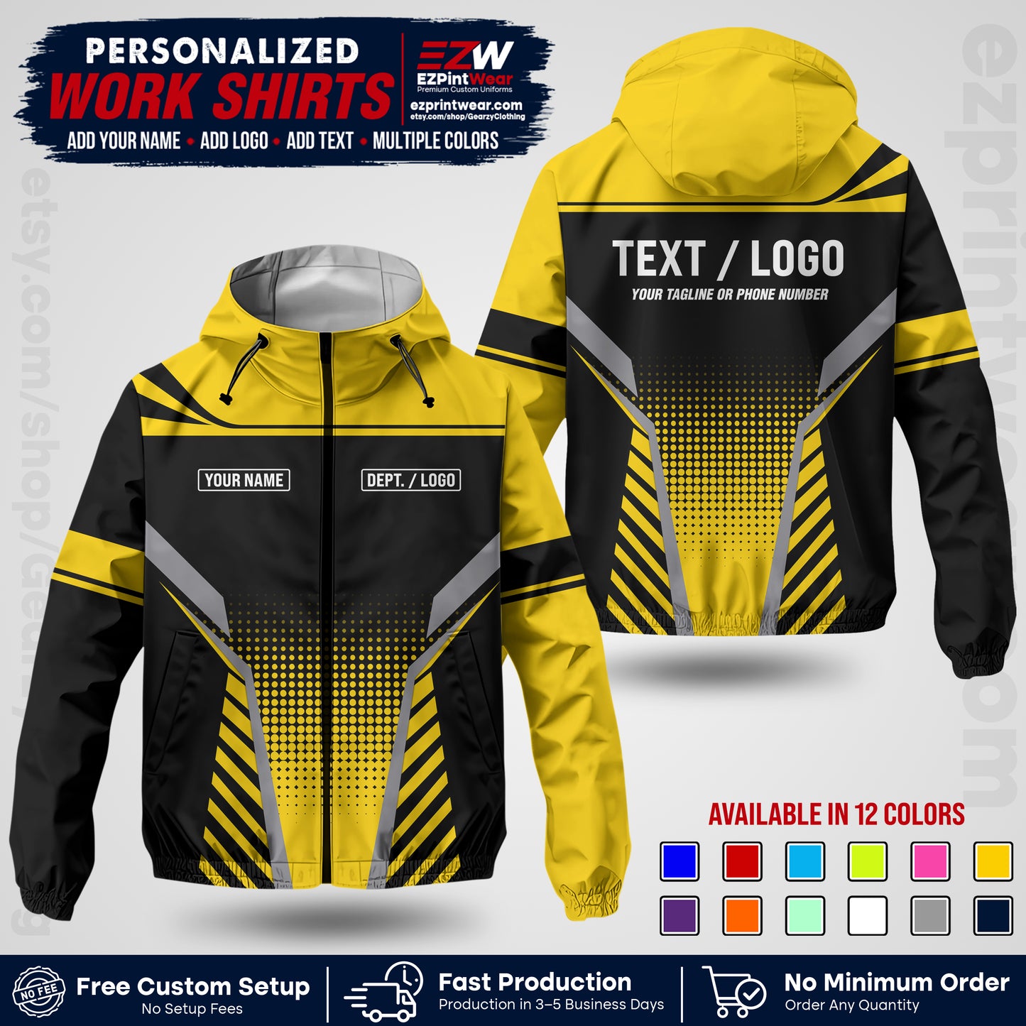 Custom Windbreaker Jacket with Name, Logo & Text, All Over Print Company Workwear, Employee Uniform WBJK08