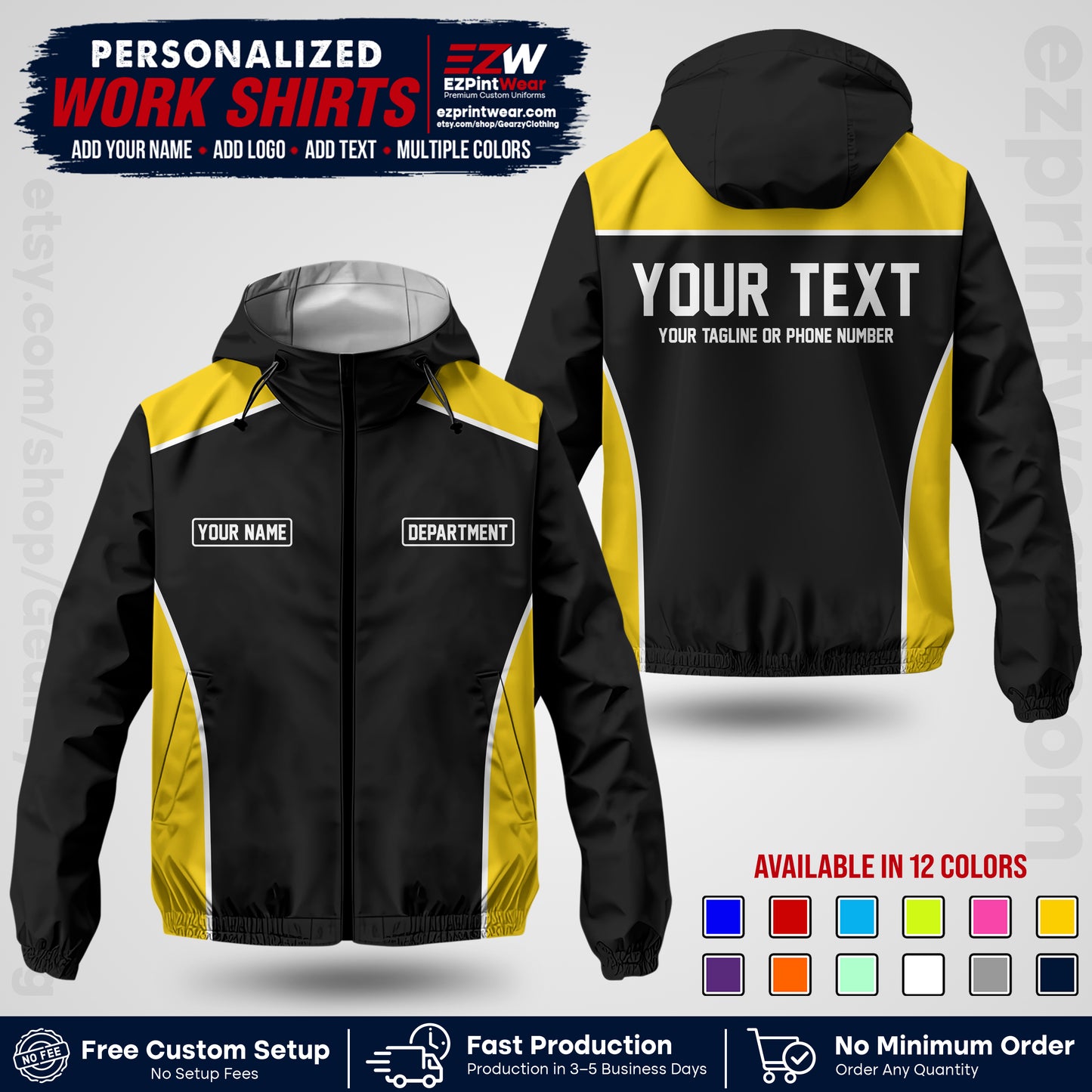 Custom Windbreaker Jacket with Name, Logo & Text, All Over Print Company Workwear, Employee Uniform WBJK12