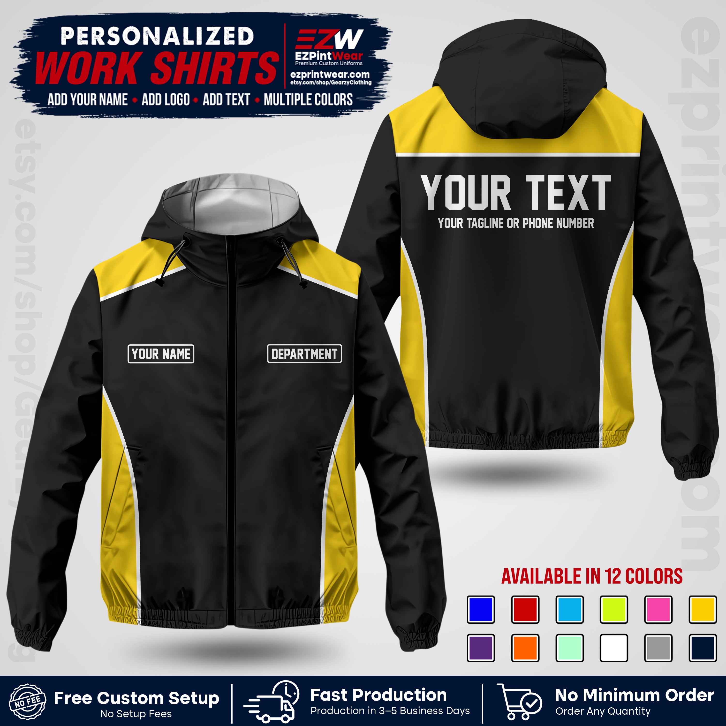 Custom Windbreaker Jacket with Name, Logo & Text, All Over Print Company Workwear, Employee Uniform WBJK12